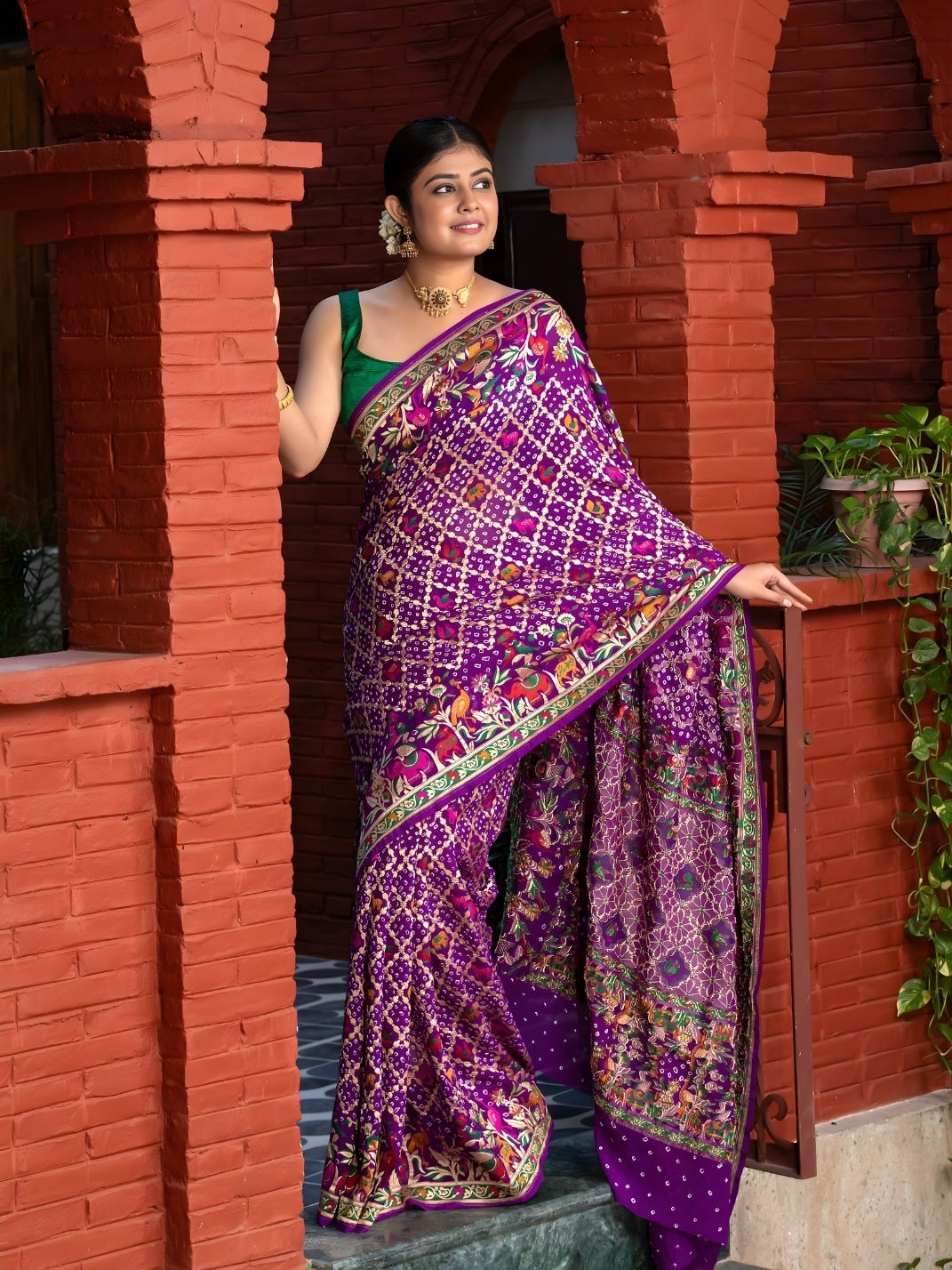 Khaddi Bandhej With Meenakari Border In Pure Georgette Fabric-Purple