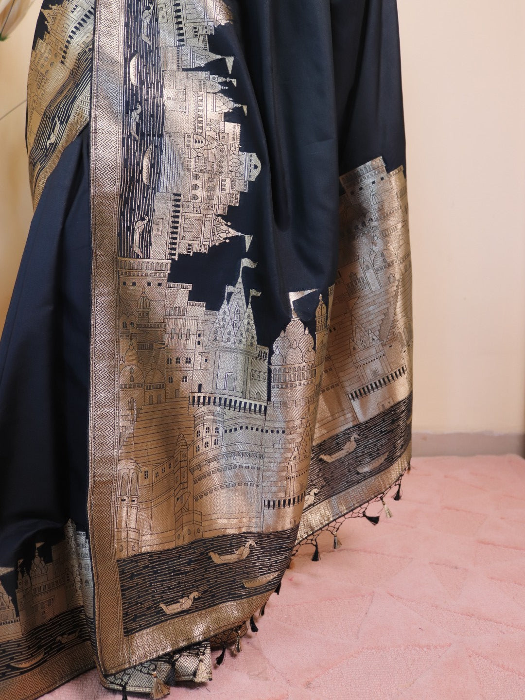 Banarasi Silk With Ghaat Border - Black