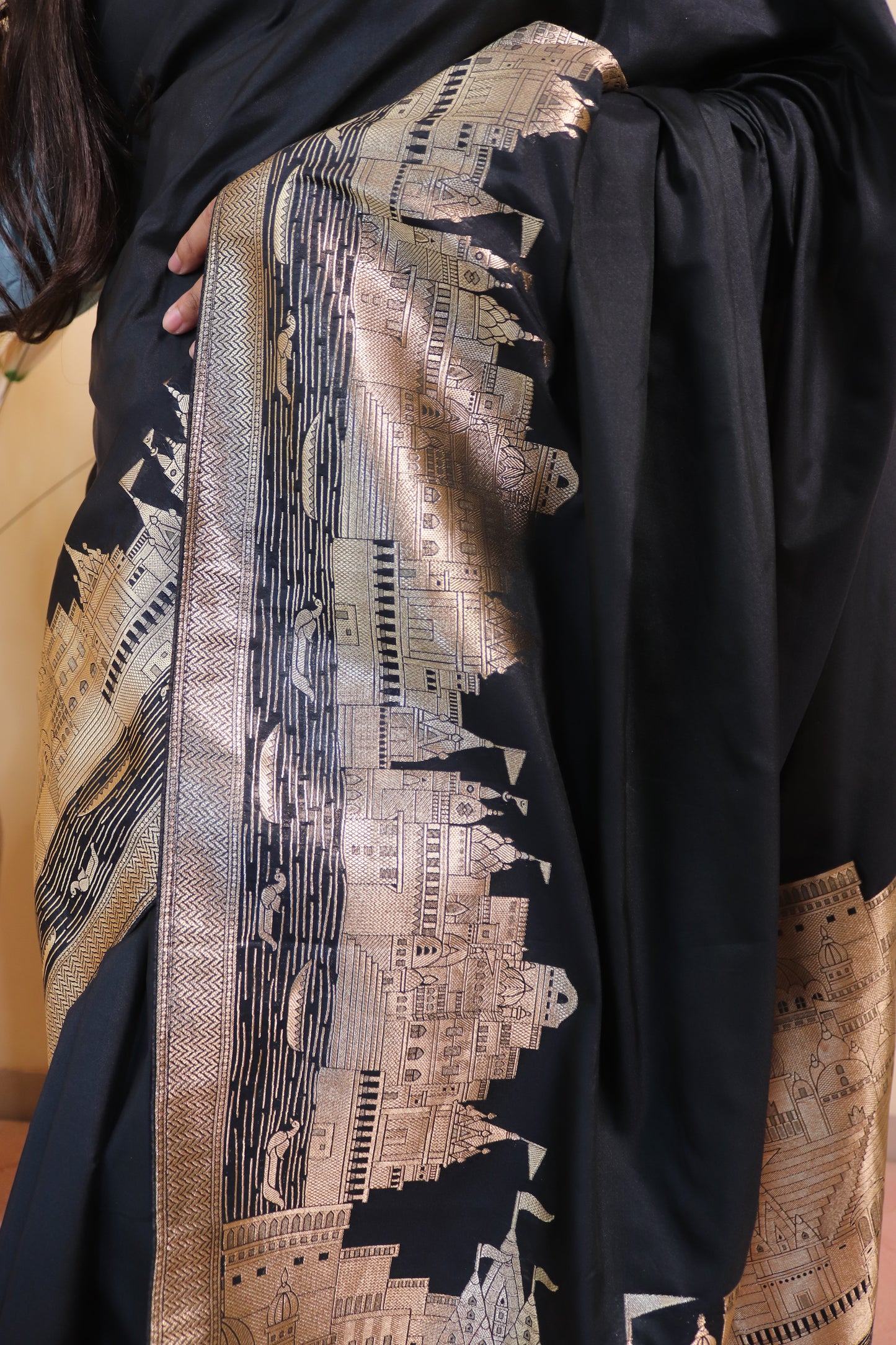 Banarasi Silk Weaved In Ghaat Border - Black