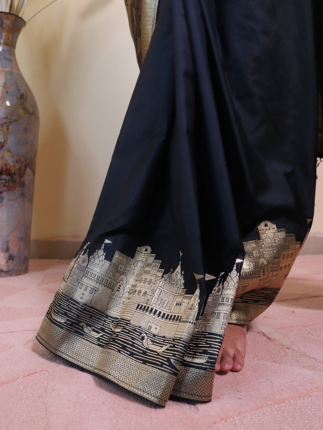 Banarasi Silk With Ghaat Border - Black