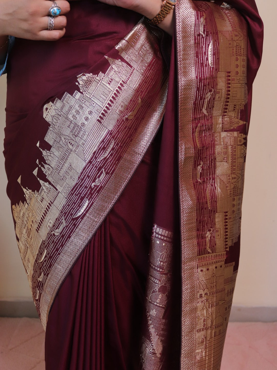 Banarasi Silk With Ghaat Border - Brown