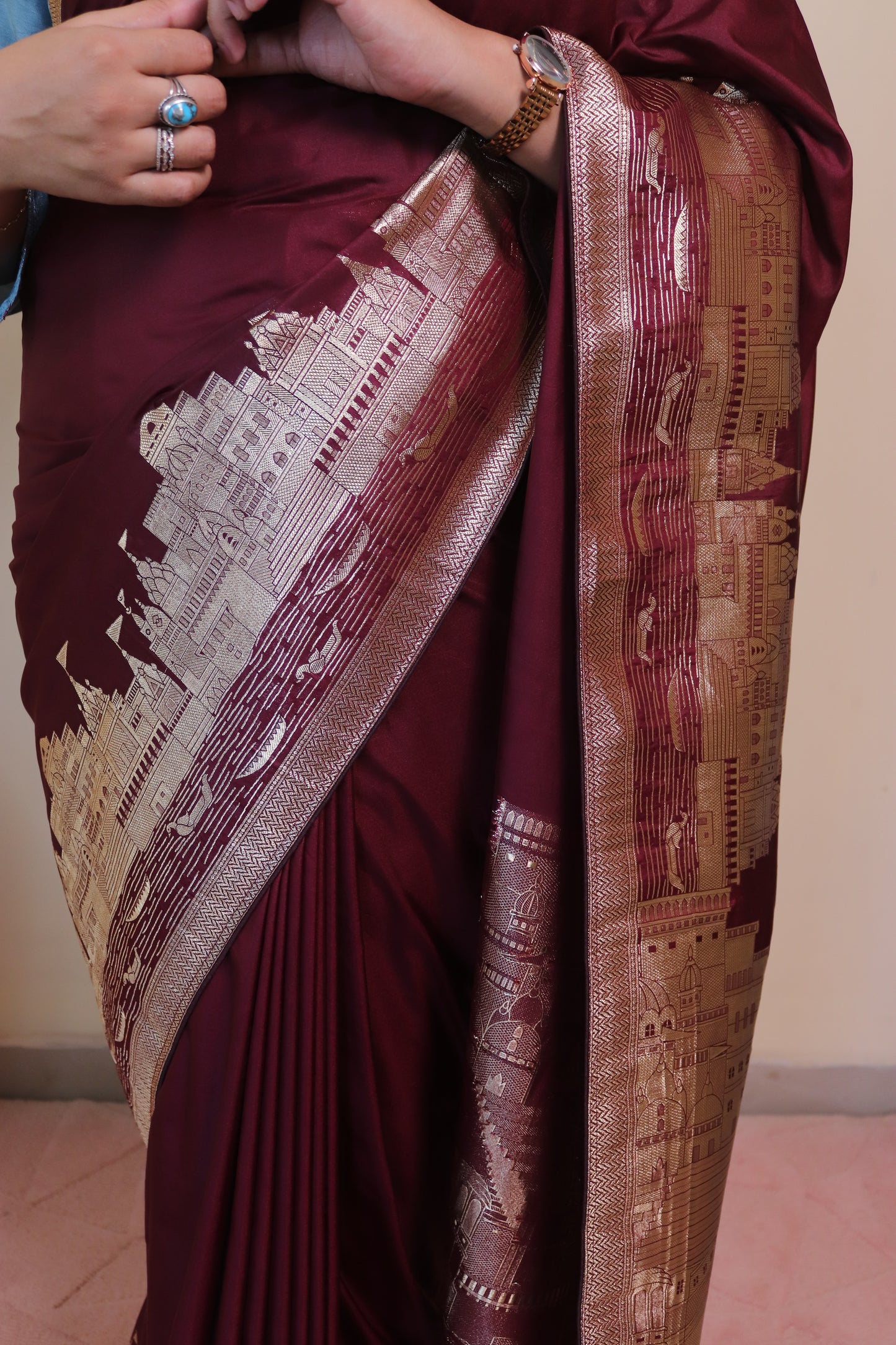 Banarasi Silk Weaved In Ghaat Border - Brown
