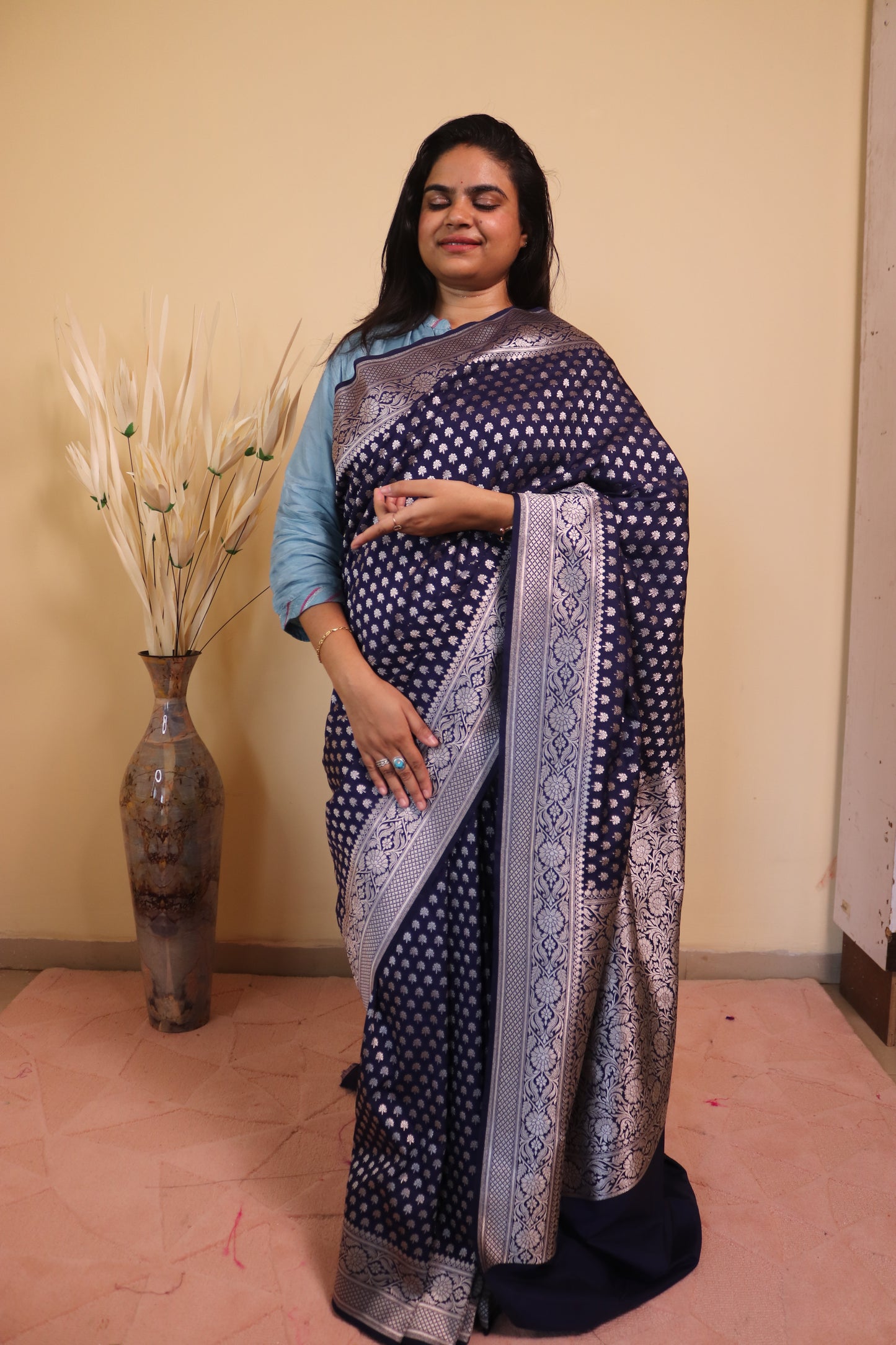 Banarasi Silk Weaved In Choti Buti - Blue