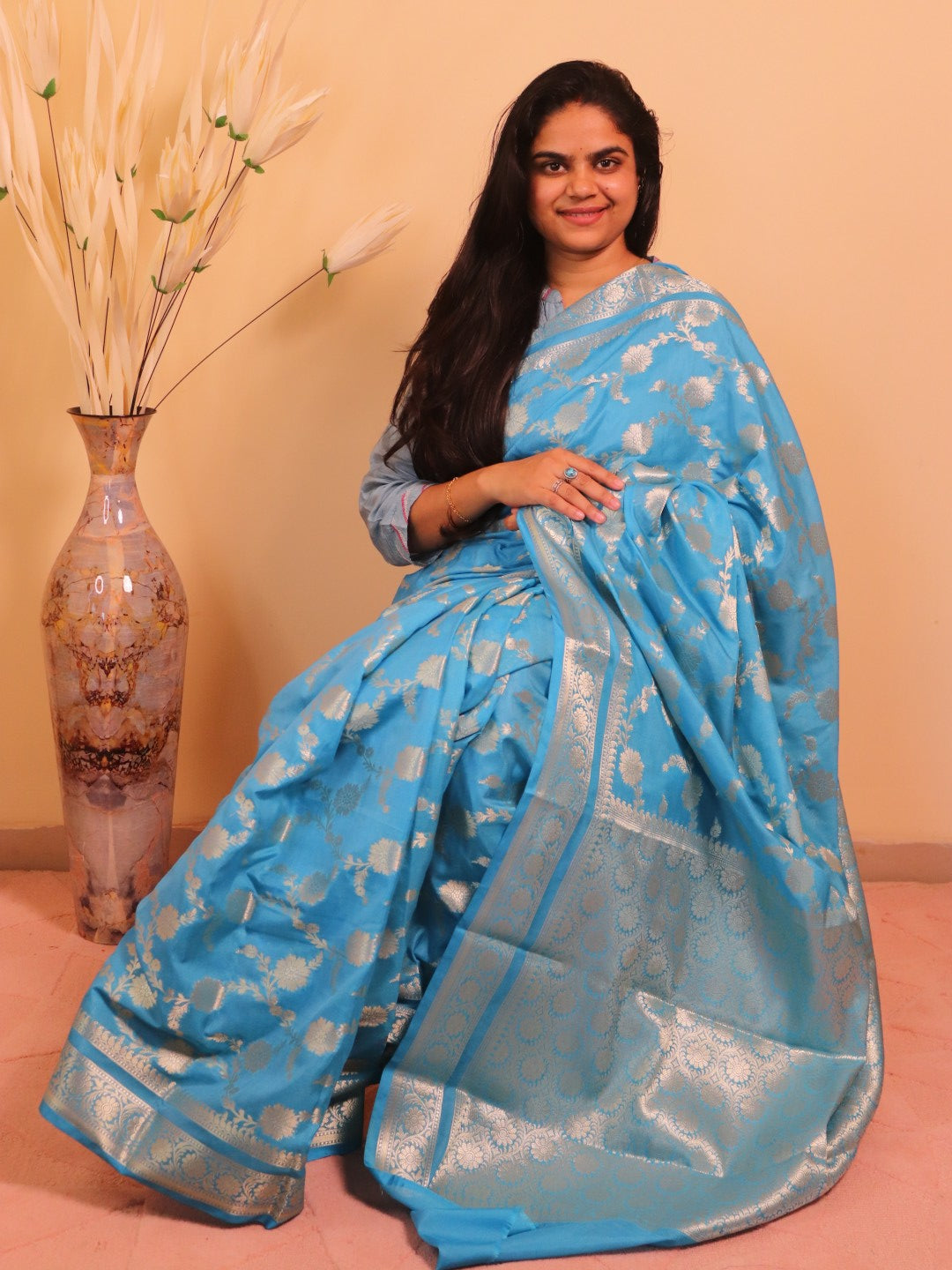 Banarasi Saree With Jaal Buti -blue