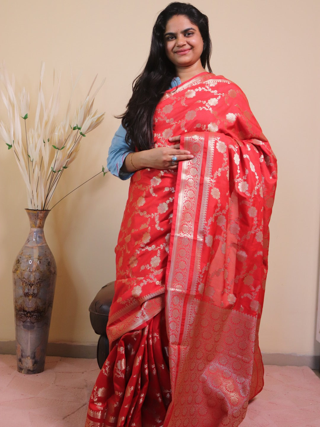 Banarasi Saree With Jaal Buti -red