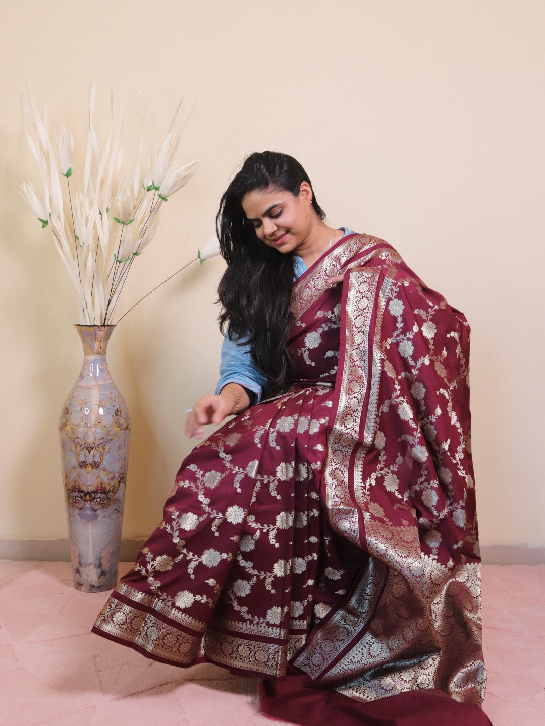 Banarasi Saree With Jaal Buti -maroon