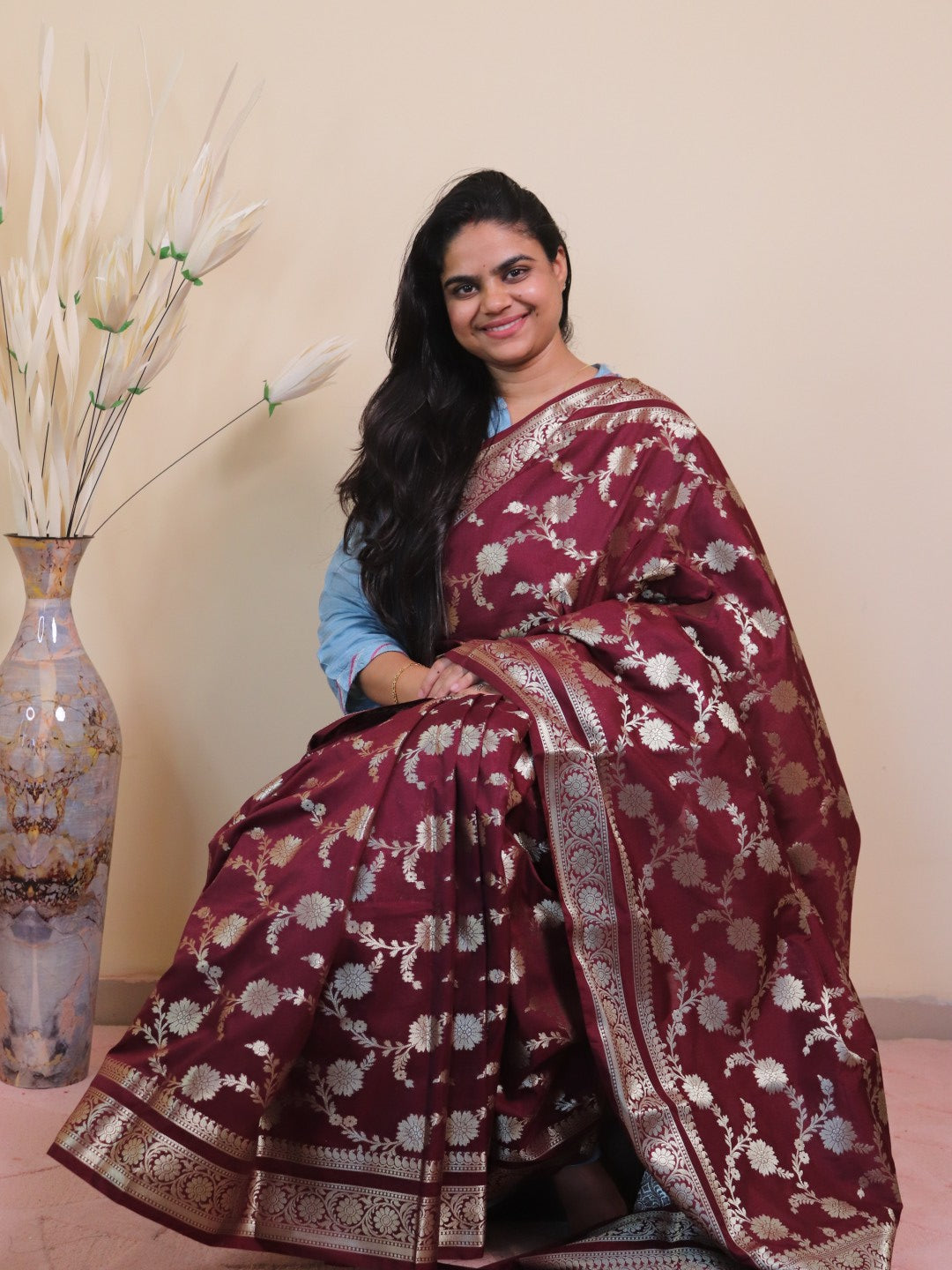 Banarasi Saree With Jaal Buti -maroon