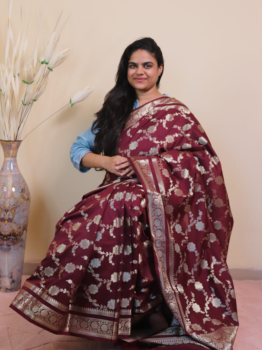 Banarasi Saree With Jaal Buti -maroon