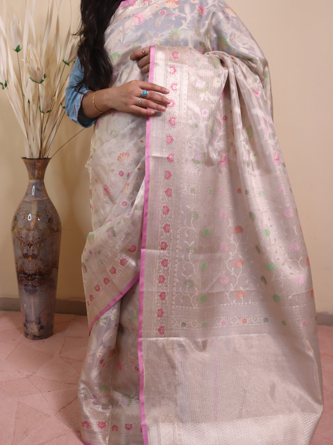 Banarasi Silk Tissue Zari With Meenakari Jaal