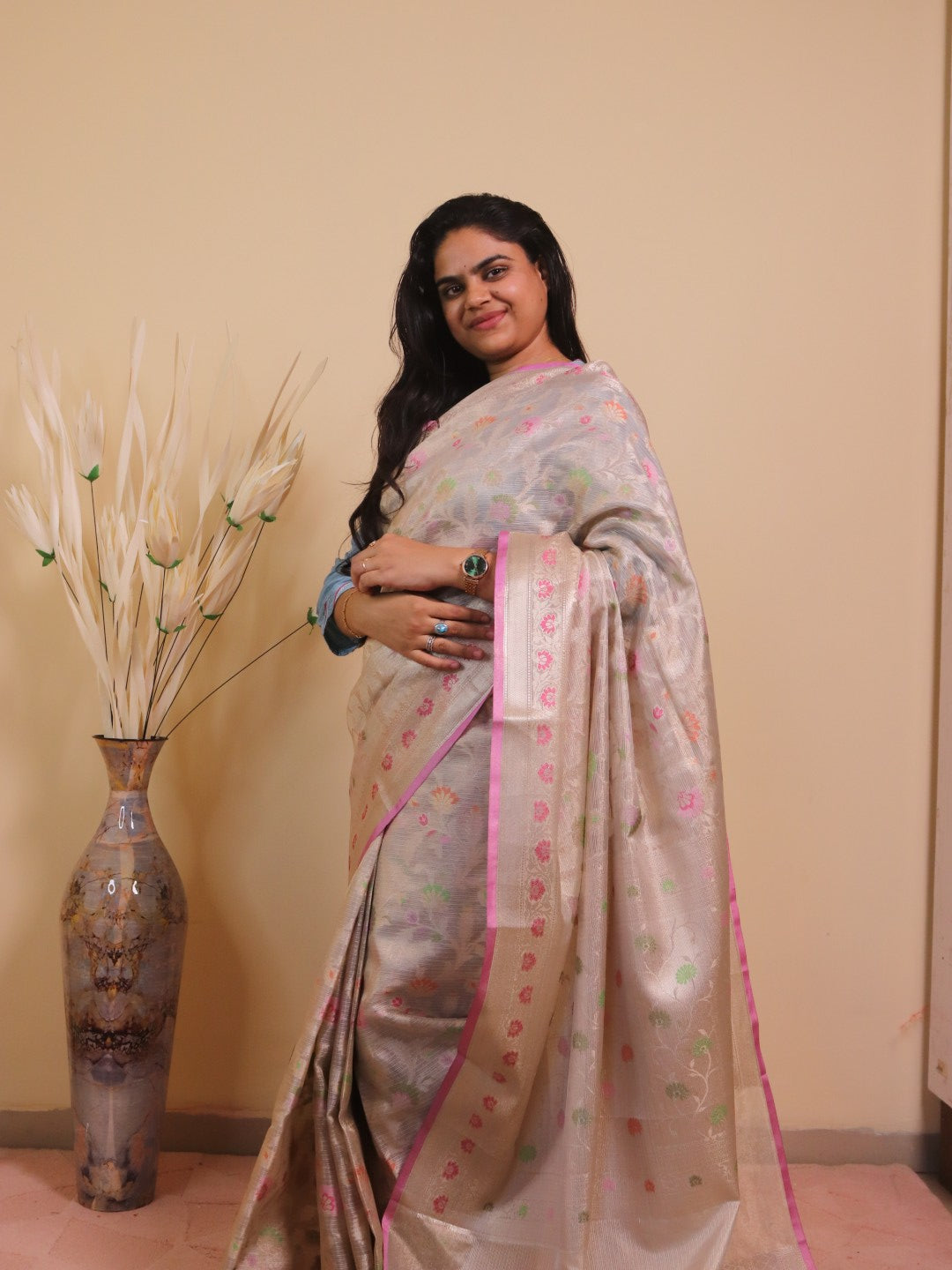 Banarasi Silk Tissue Zari With Meenakari Jaal
