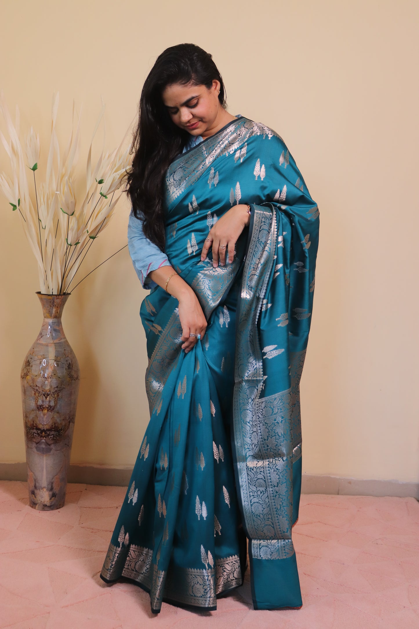 Banarasi Silk Weaved In Double Buti - Blue