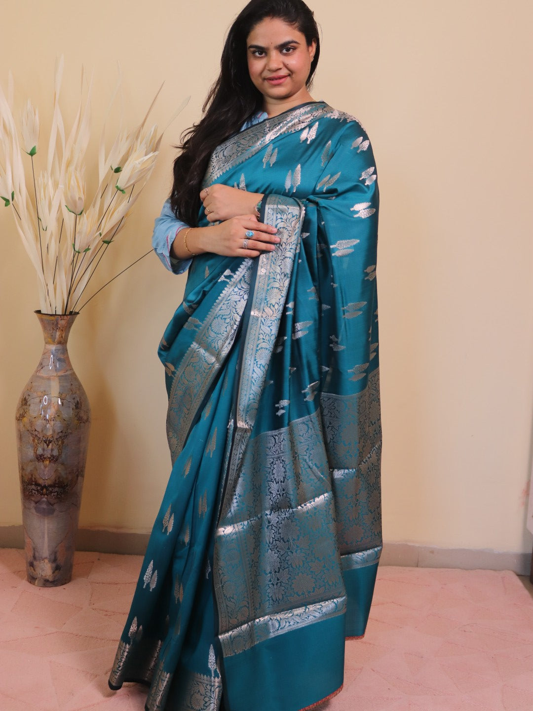 Banarasi Silk Double Buti Weaving - Black