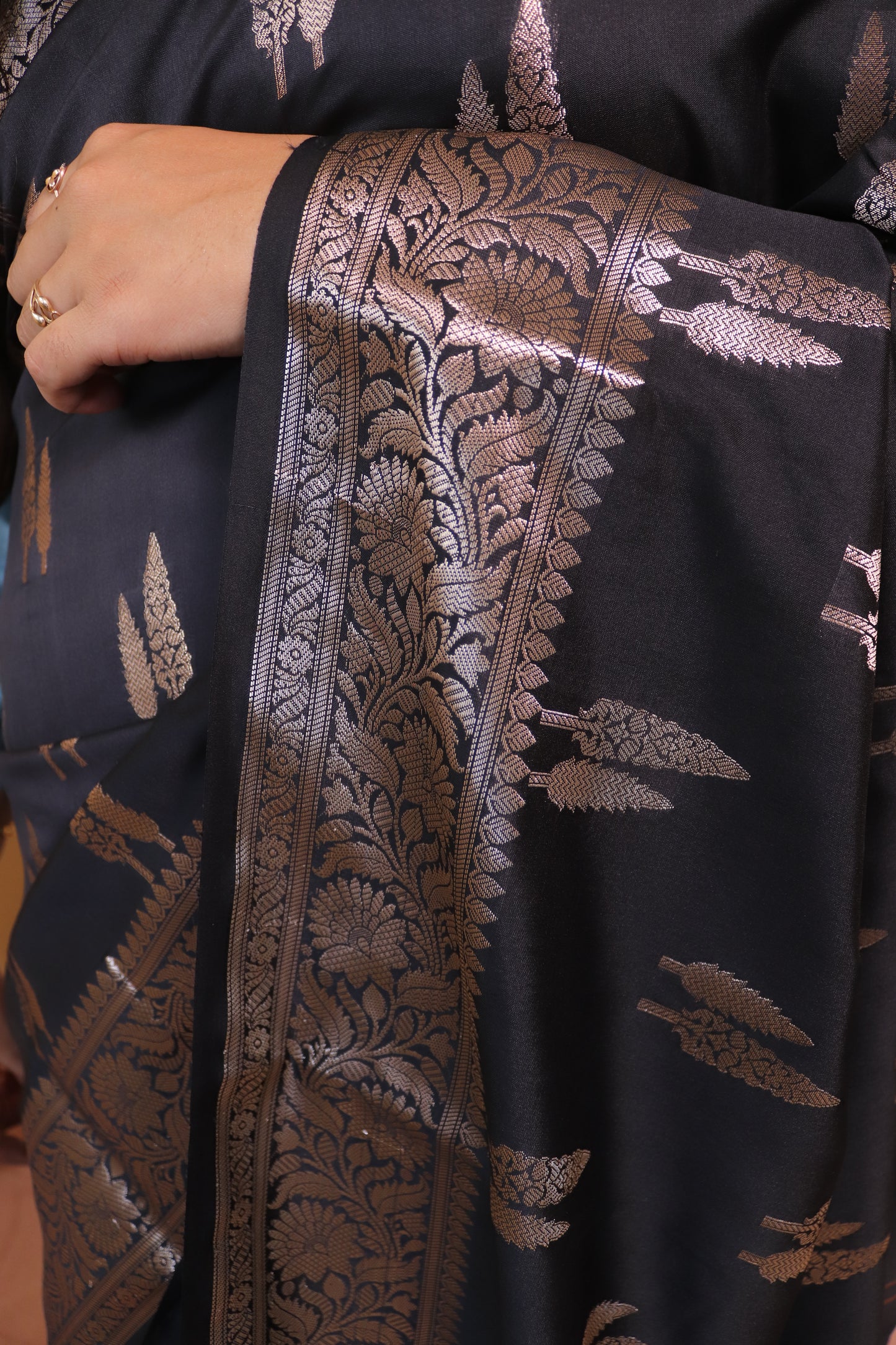 Banarasi Silk Weaved In Double Buti - Black