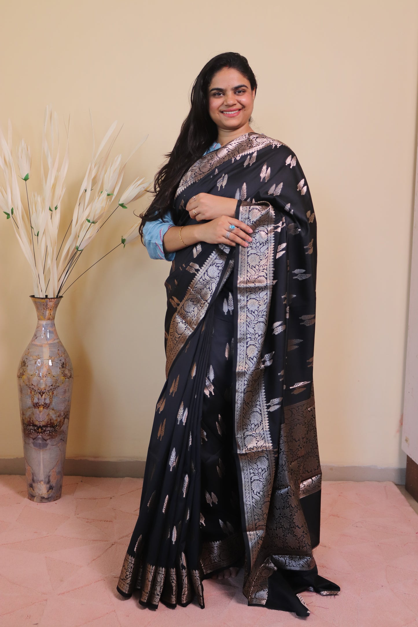 Banarasi Silk Weaved In Double Buti - Black
