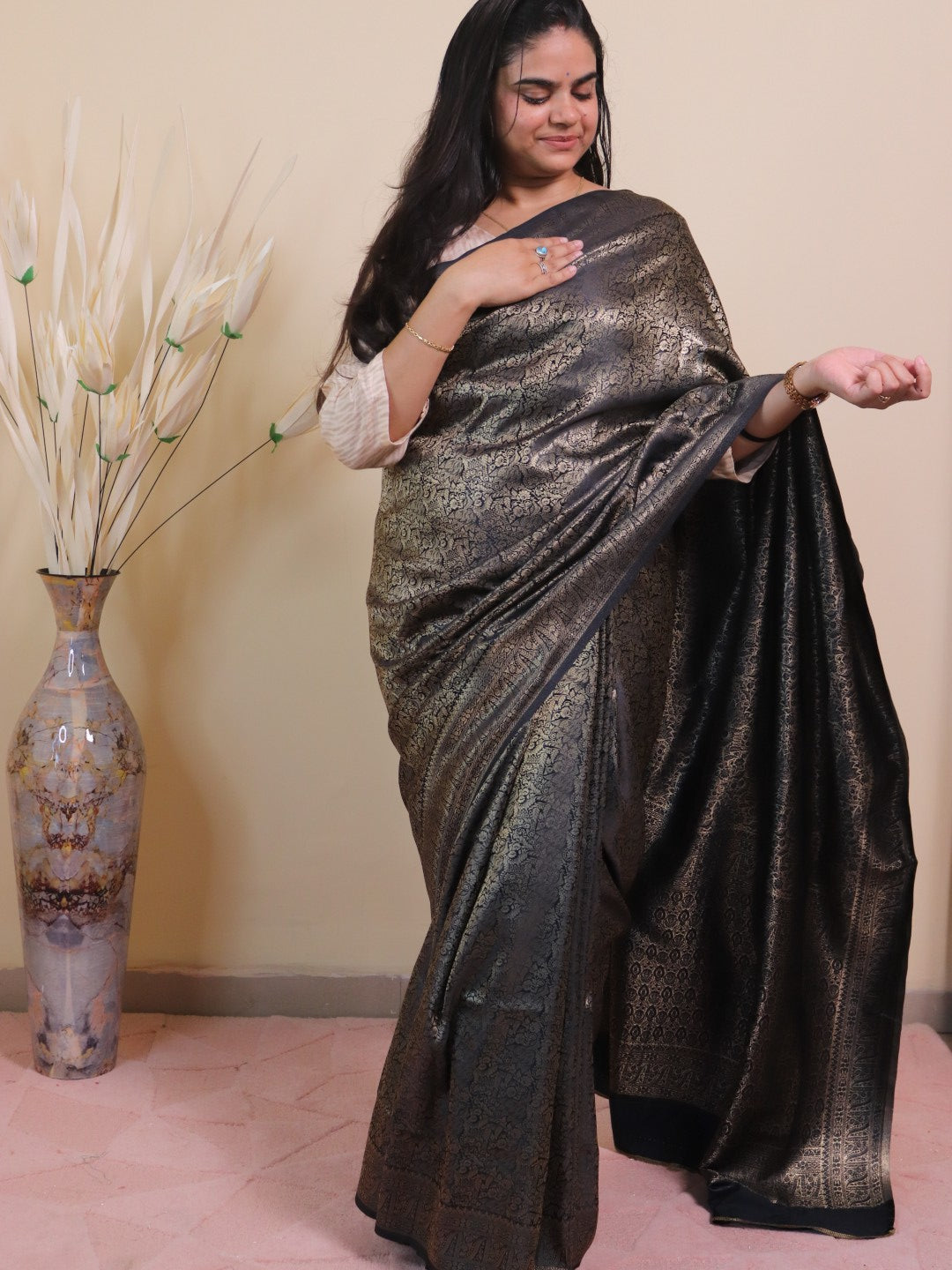 Banarasi Silk Jamawar Saree - Black
