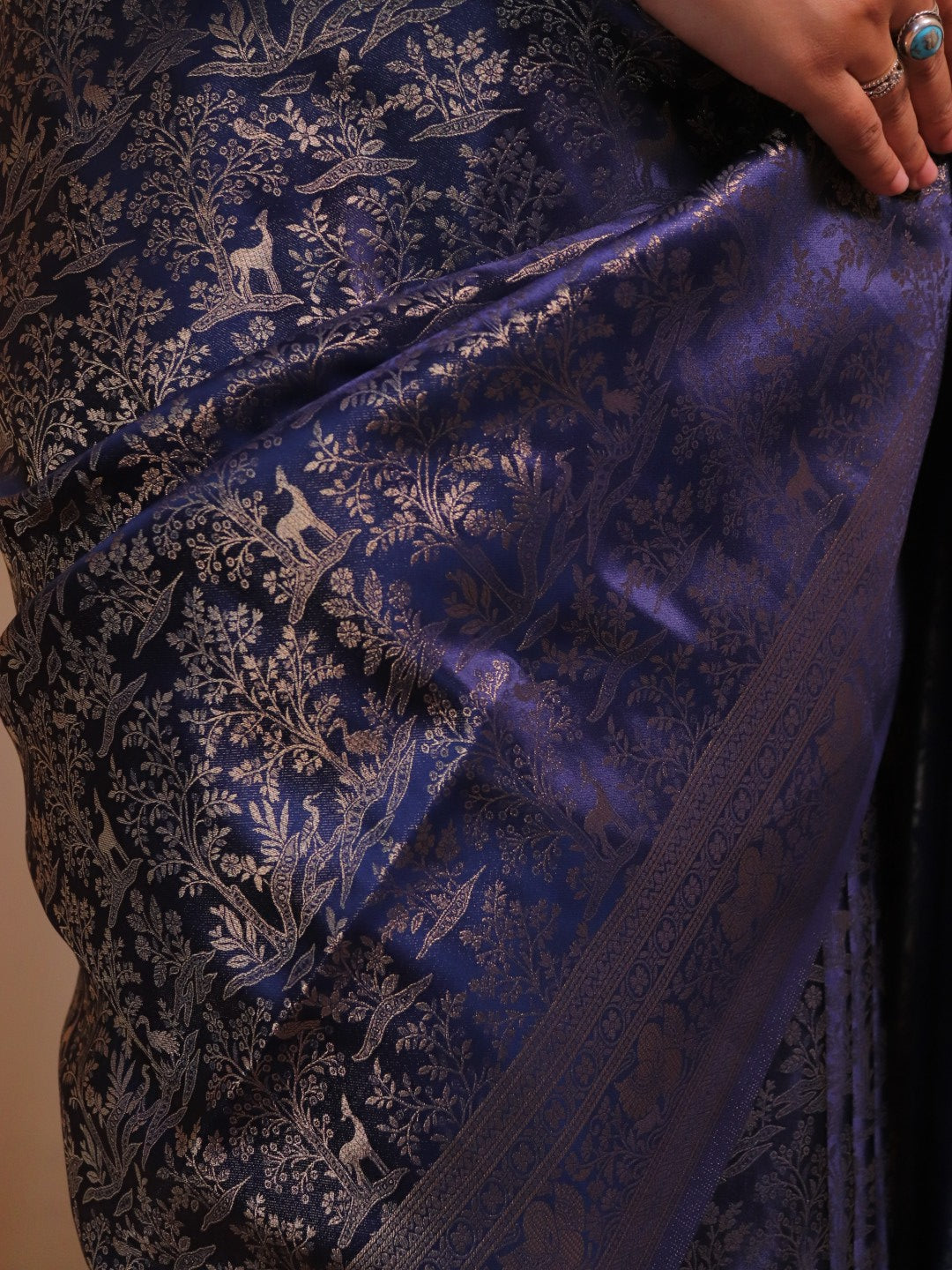 Banarasi Silk Jamawar Saree - Navy Blue