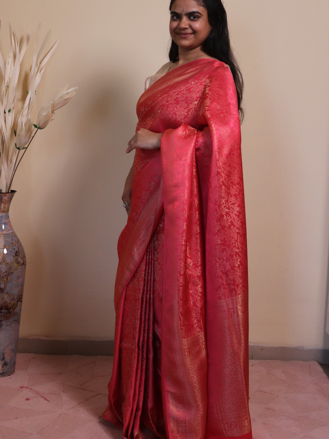 Banarasi Silk Jamawar Saree - Cherry Red