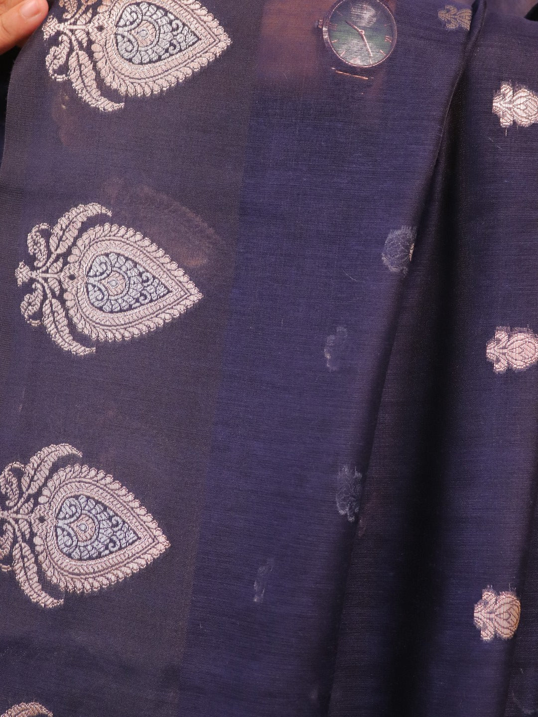 Banarasi Cotton Saree With Sona Rupa Weaving -Navy Blue
