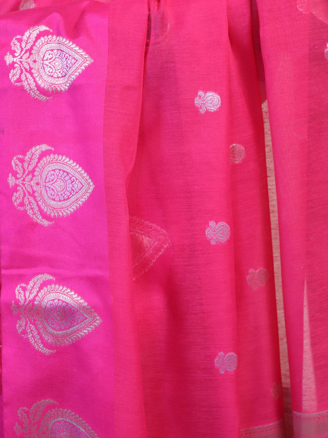 Banarasi Cotton Saree With Sona Rupa Weaving0 Pink