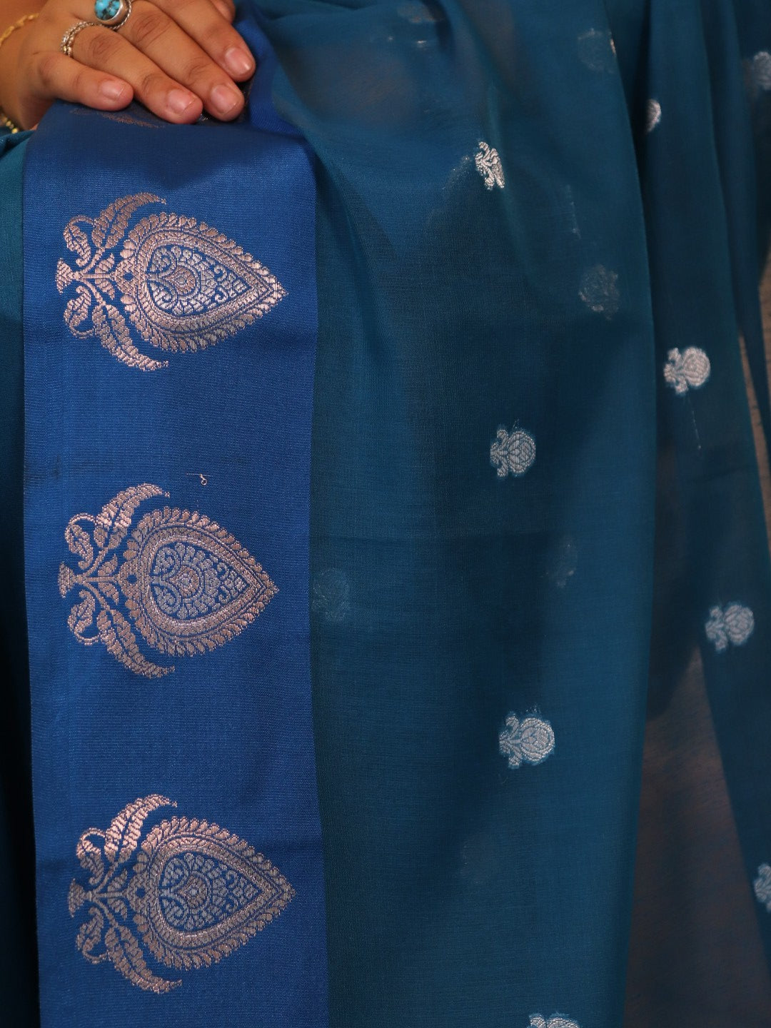 Banarasi Cotton Saree With Sona Rupa Weaving -blue