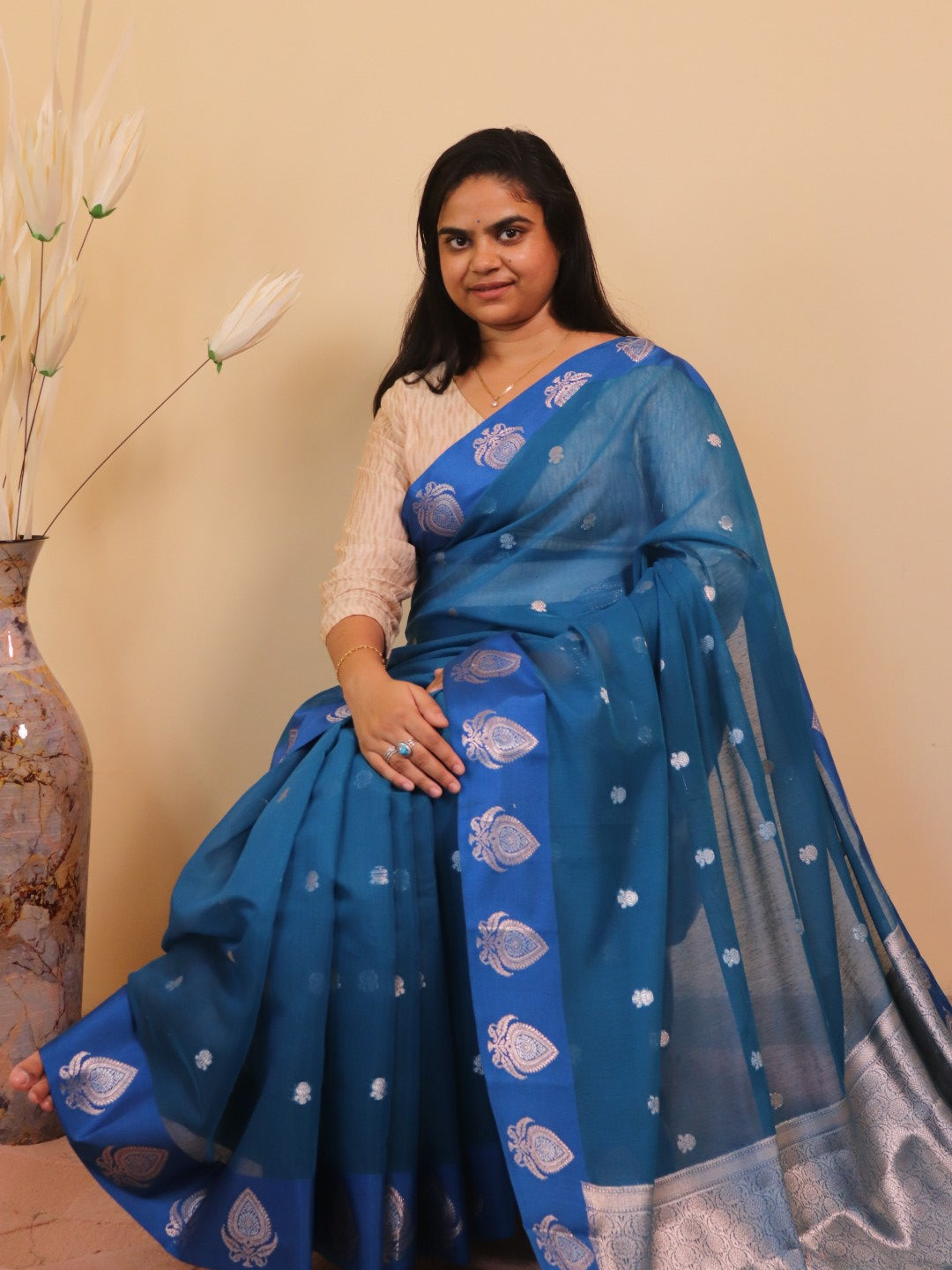 Banarasi Cotton Saree With Sona Rupa Weaving -blue