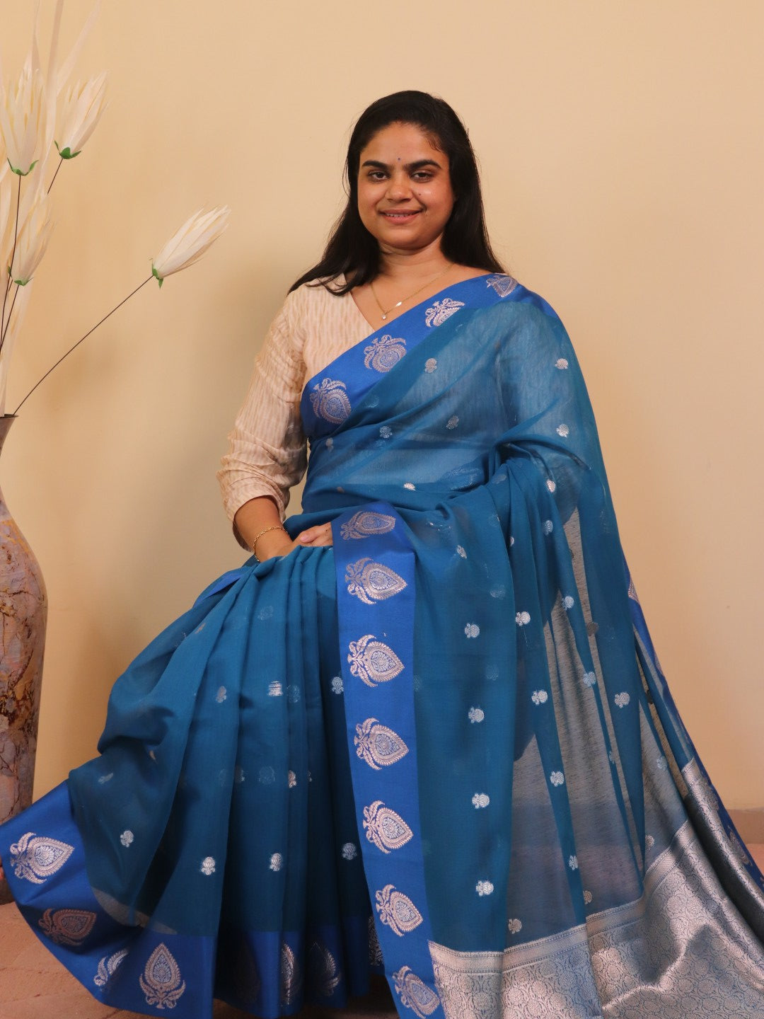 Banarasi Cotton Saree With Sona Rupa Weaving -blue
