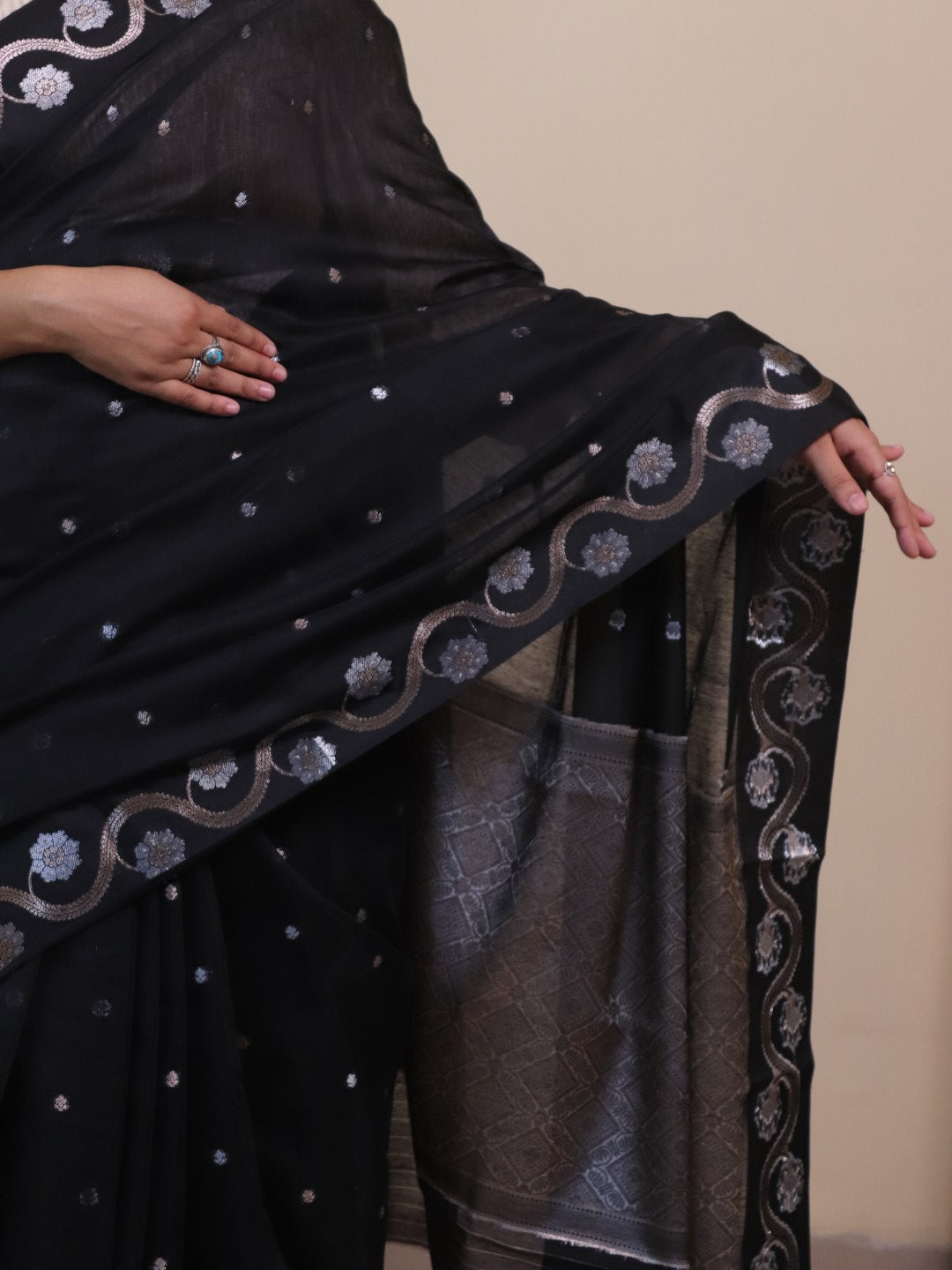 Banarasi Silk Double Buti Weaving - Black