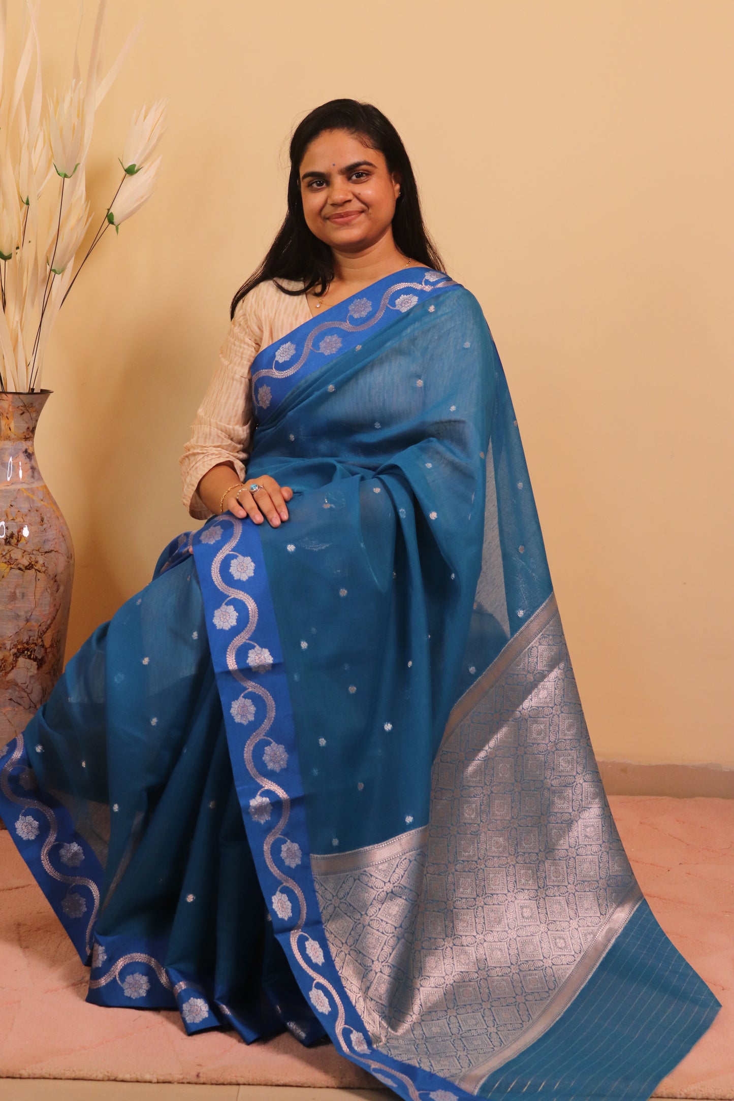 Banarasi Cotton Saree Weaved In Sona Rupa Weaving - Blue