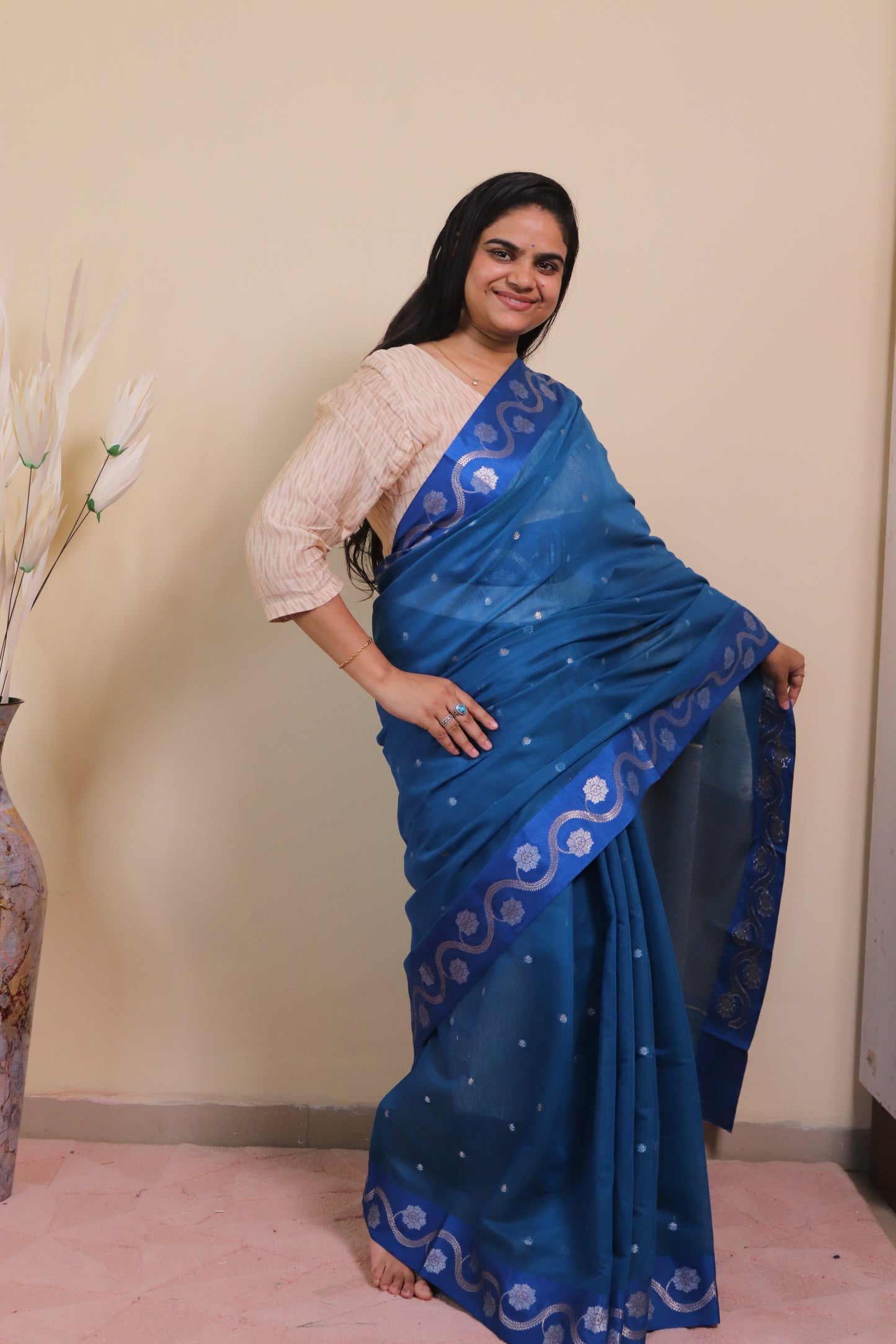 Banarasi Cotton Saree Weaved In Sona Rupa Weaving - Blue