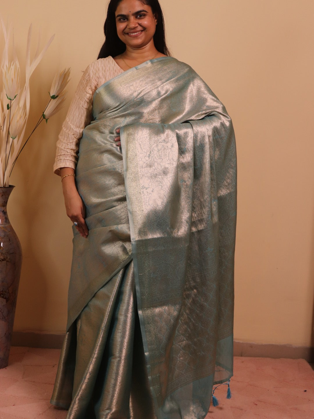 Banarasi Tissue Jamawar Saree - Blue