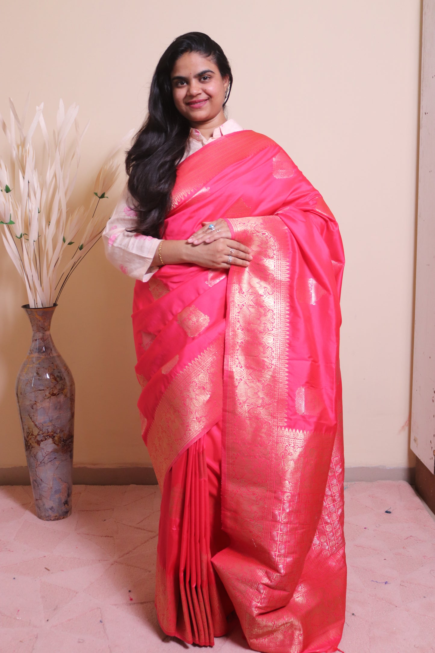 Soft Silk Weaved In Silver And Gold Zari - Red