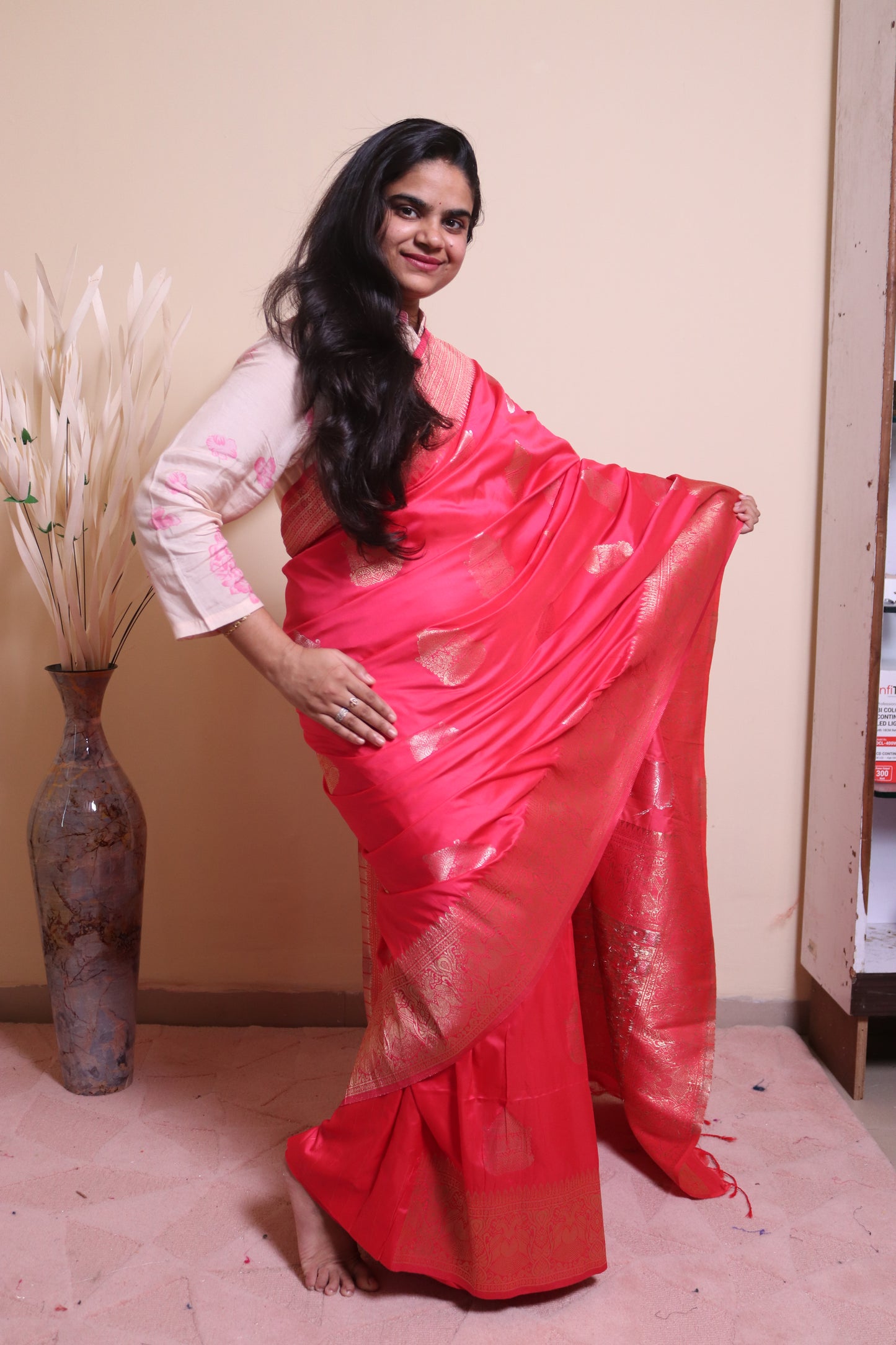 Soft Silk Weaved In Silver And Gold Zari - Red
