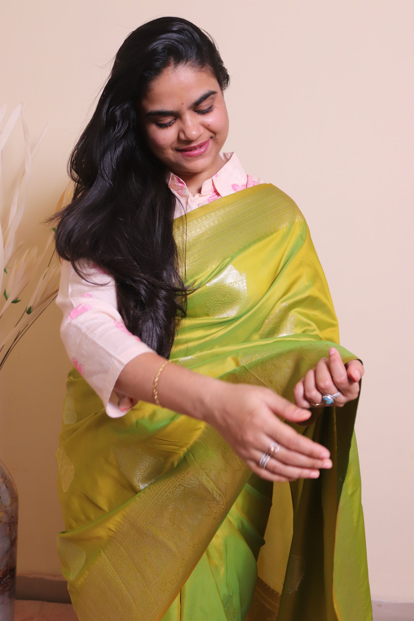 Soft Silk Weaved In Silver And Gold Zari - Green