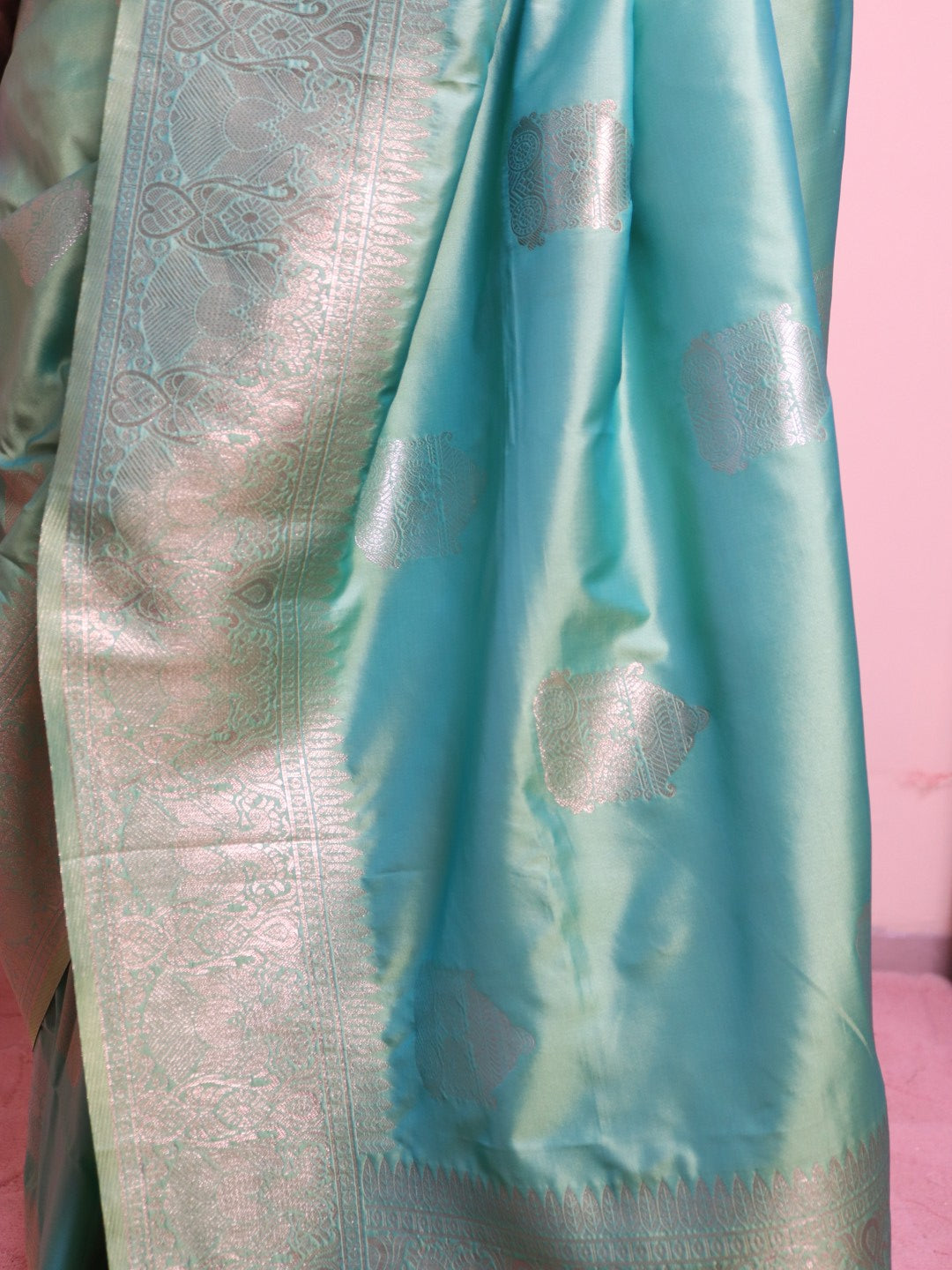 Soft Silk Contrast Border Silver And Gold Zari Weaving - Blue