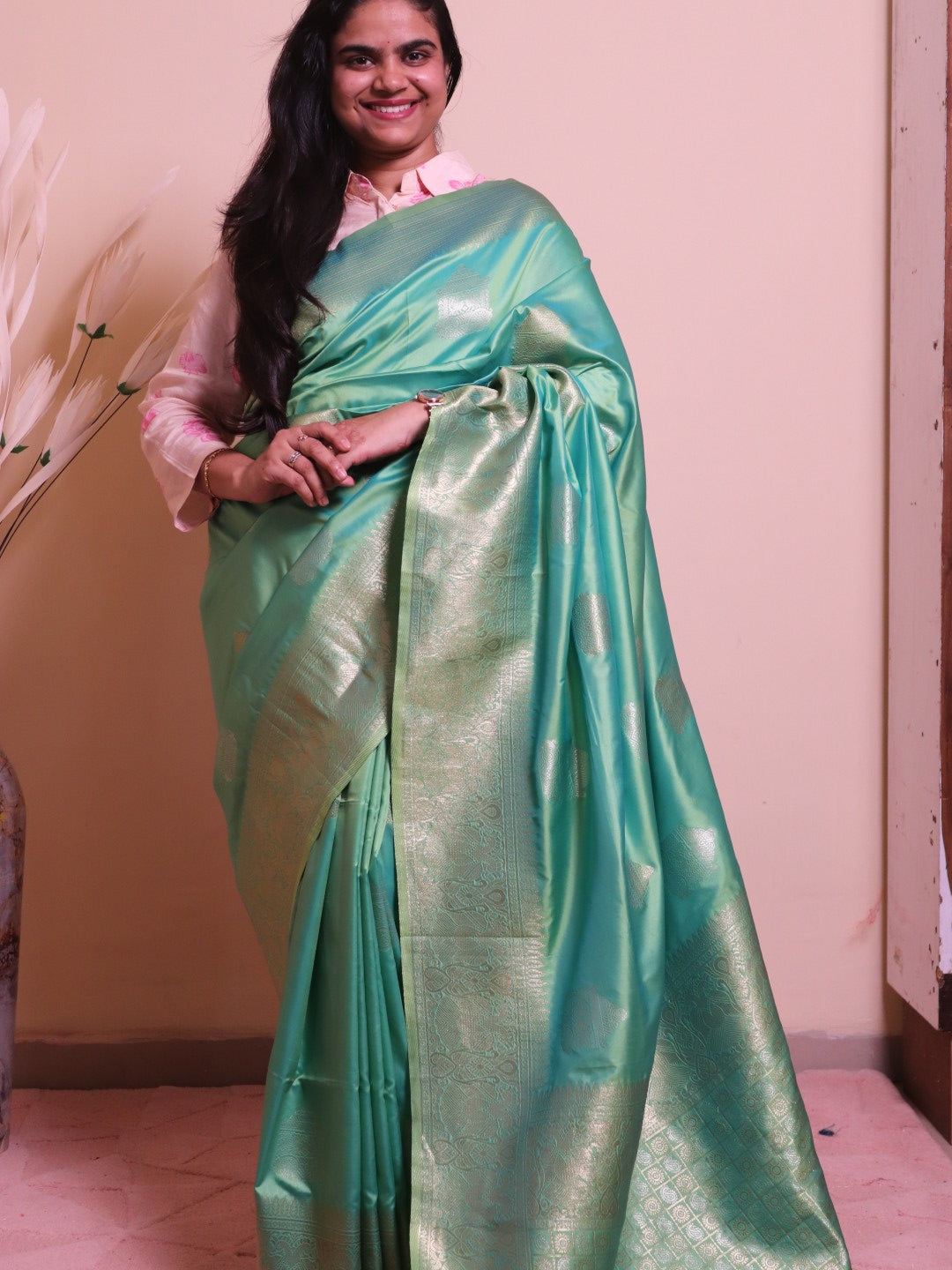 Soft Silk Contrast Border Silver And Gold Zari Weaving - Blue