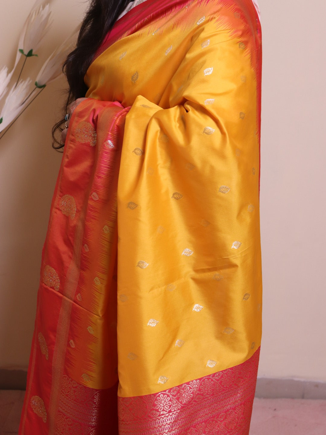 Soft Silk Motif Designed On Contrast Border