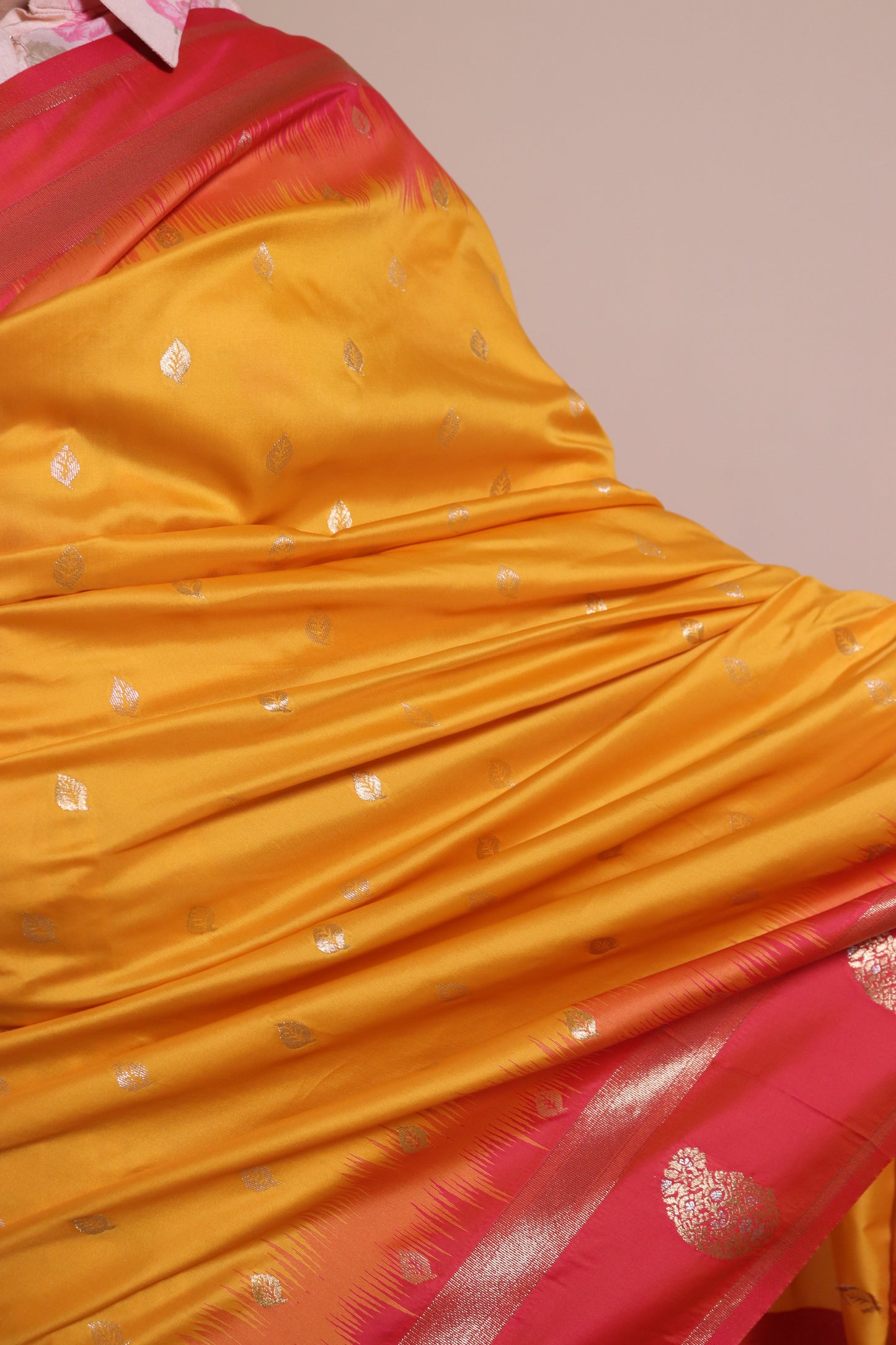 Soft Silk Fabric Motif Designed On Contrast Border - Yellow