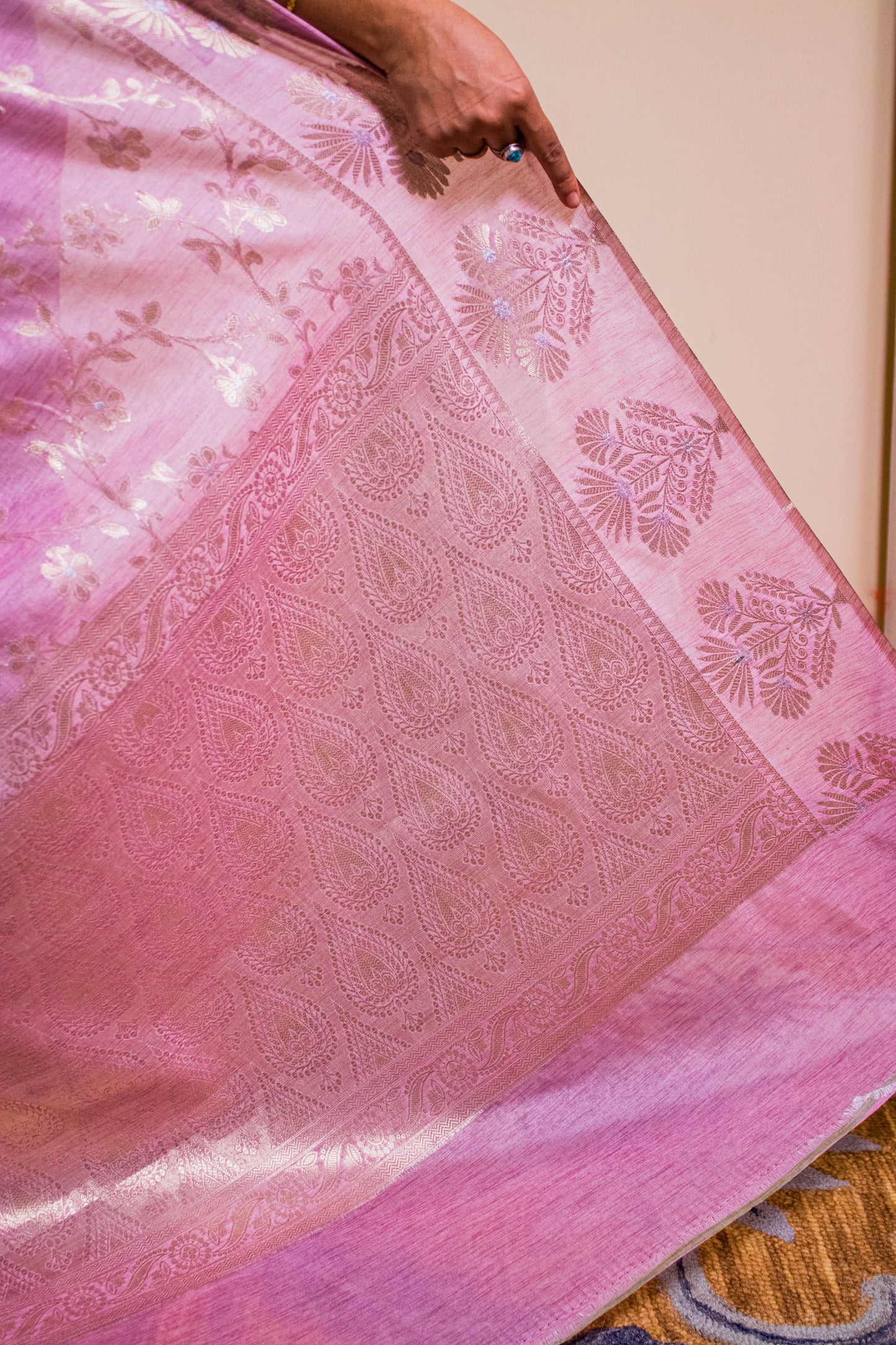 Cotton Silk Motif At Border Jaal Weaving All Over - Purple