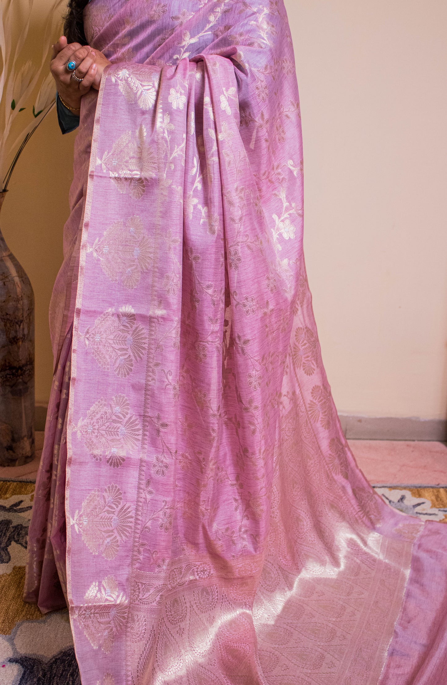 Cotton Silk Motif At Border Jaal Weaving All Over - Purple