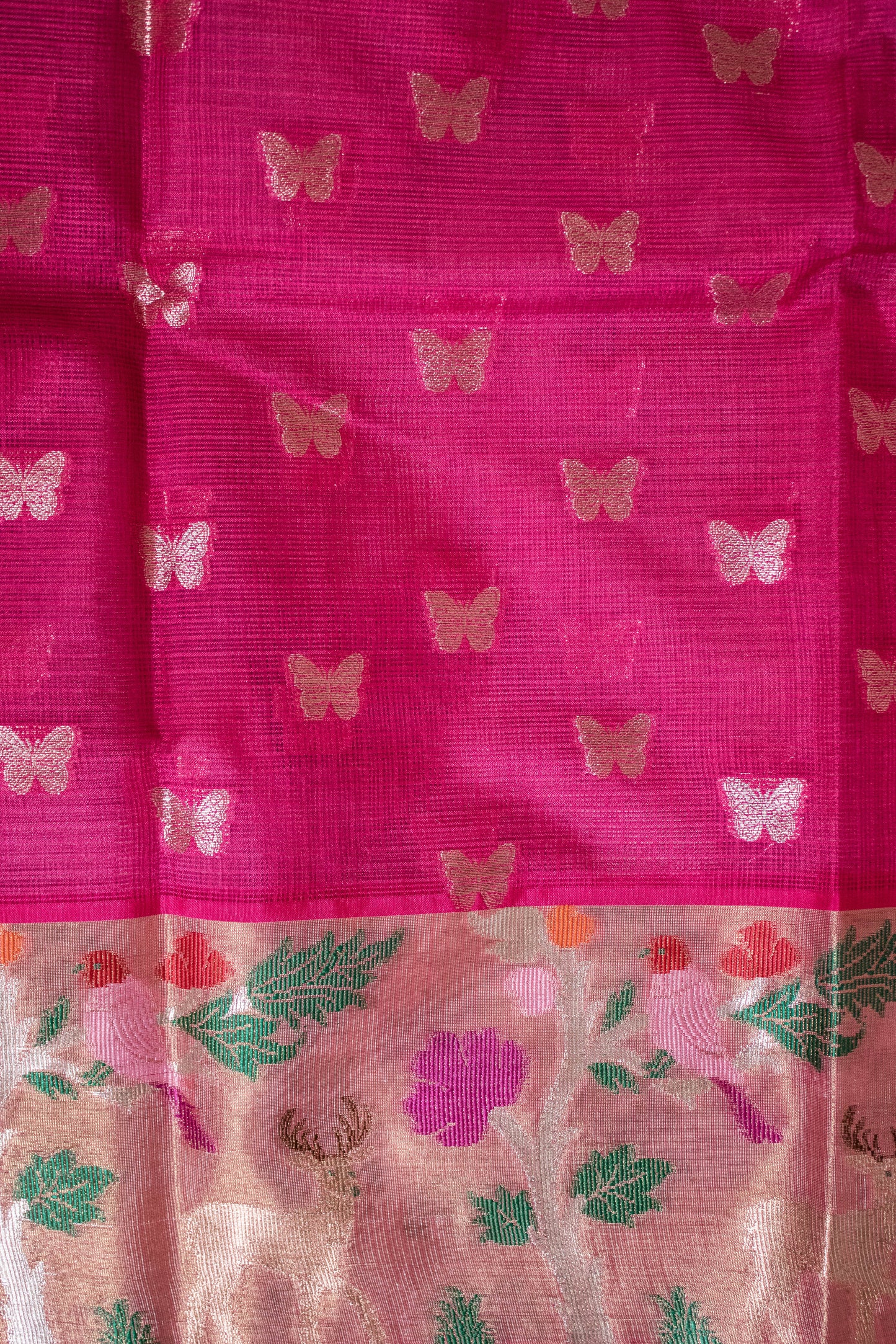 Deer And Bird Motif Paithani Weaved Border Butterfly Buti - Purple