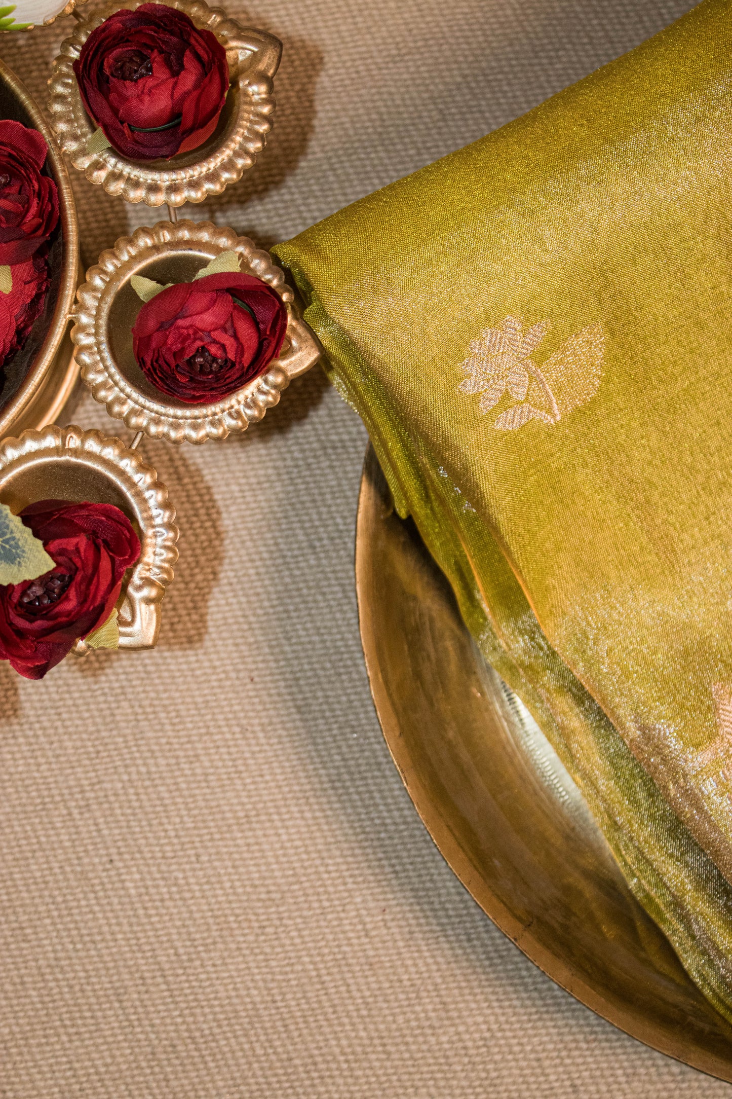 Banarasi Tissue With Ghaat Border - Green