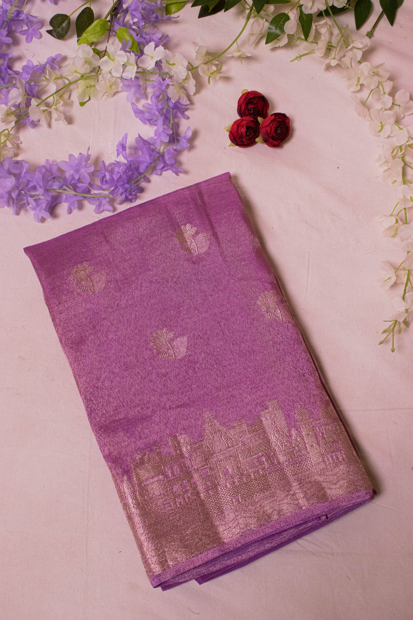Banarasi Tissue With Ghaat Border - Purple