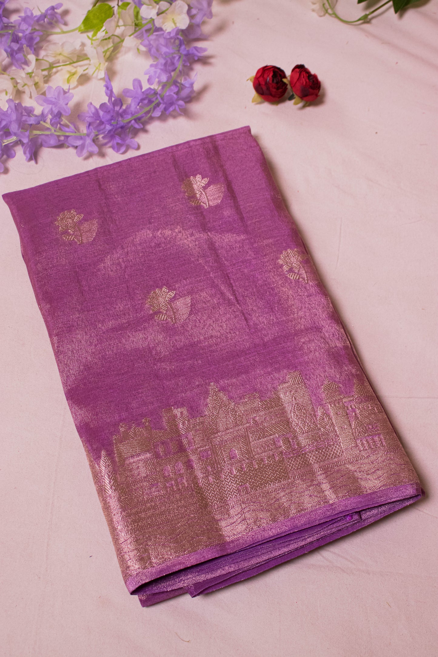 Banarasi Tissue With Ghaat Border - Purple