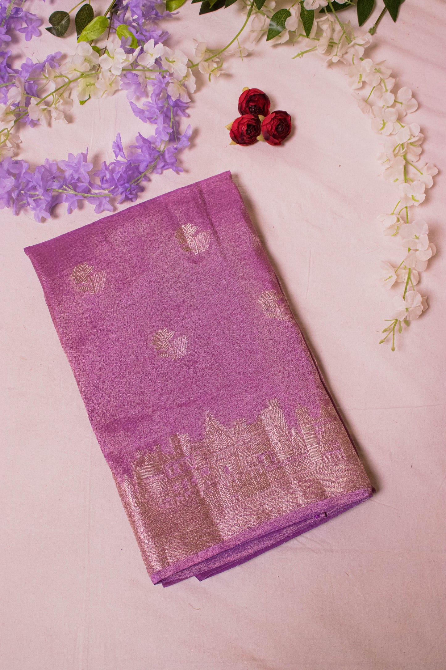 Banarasi Tissue With Ghaat Border - Purple