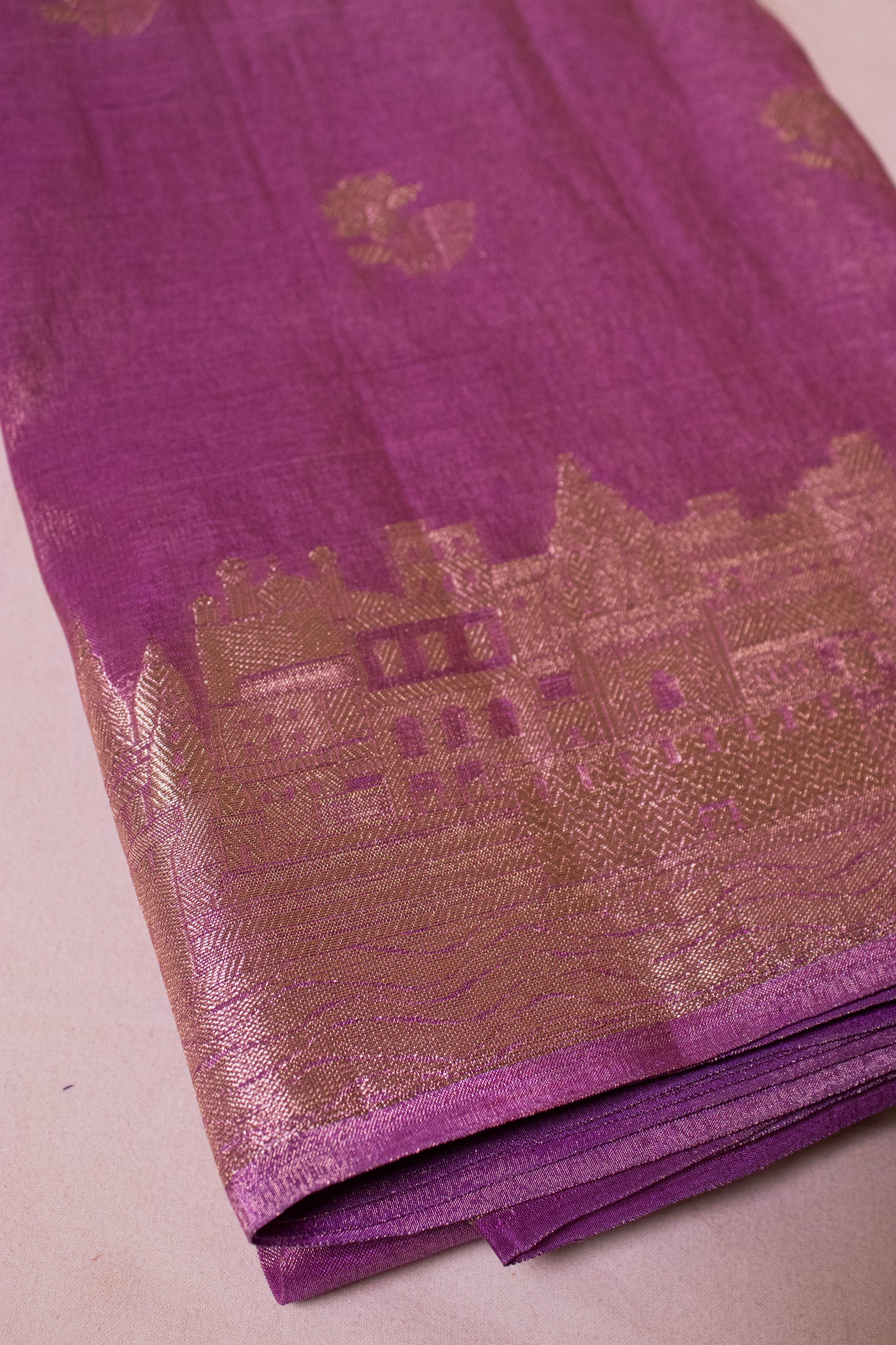 Banarasi Tissue With Ghaat Border - Purple