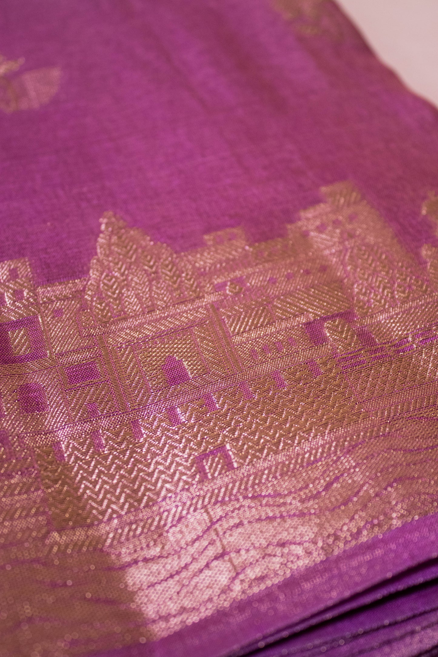 Banarasi Tissue With Ghaat Border - Purple
