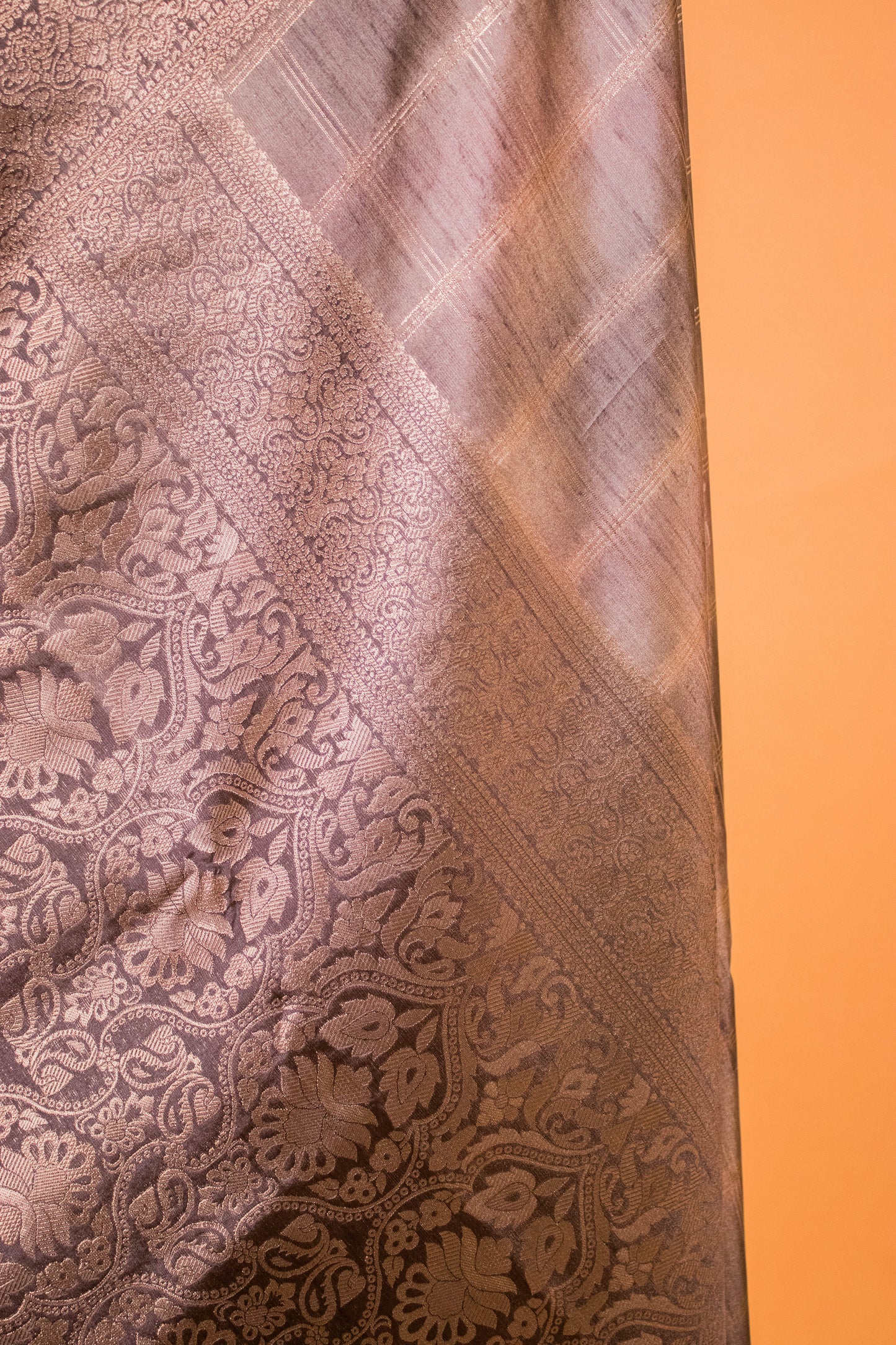 Multi Color Cotton Silk Fabric Square Weaving - Brown