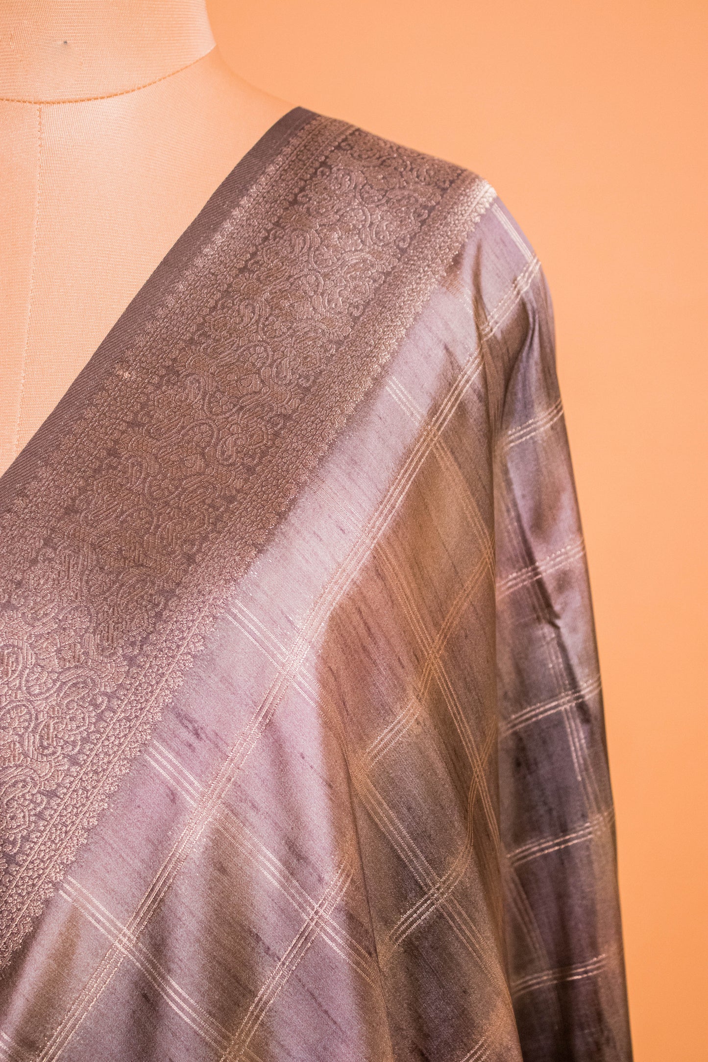 Multi Color Cotton Silk Fabric Square Weaving - Brown