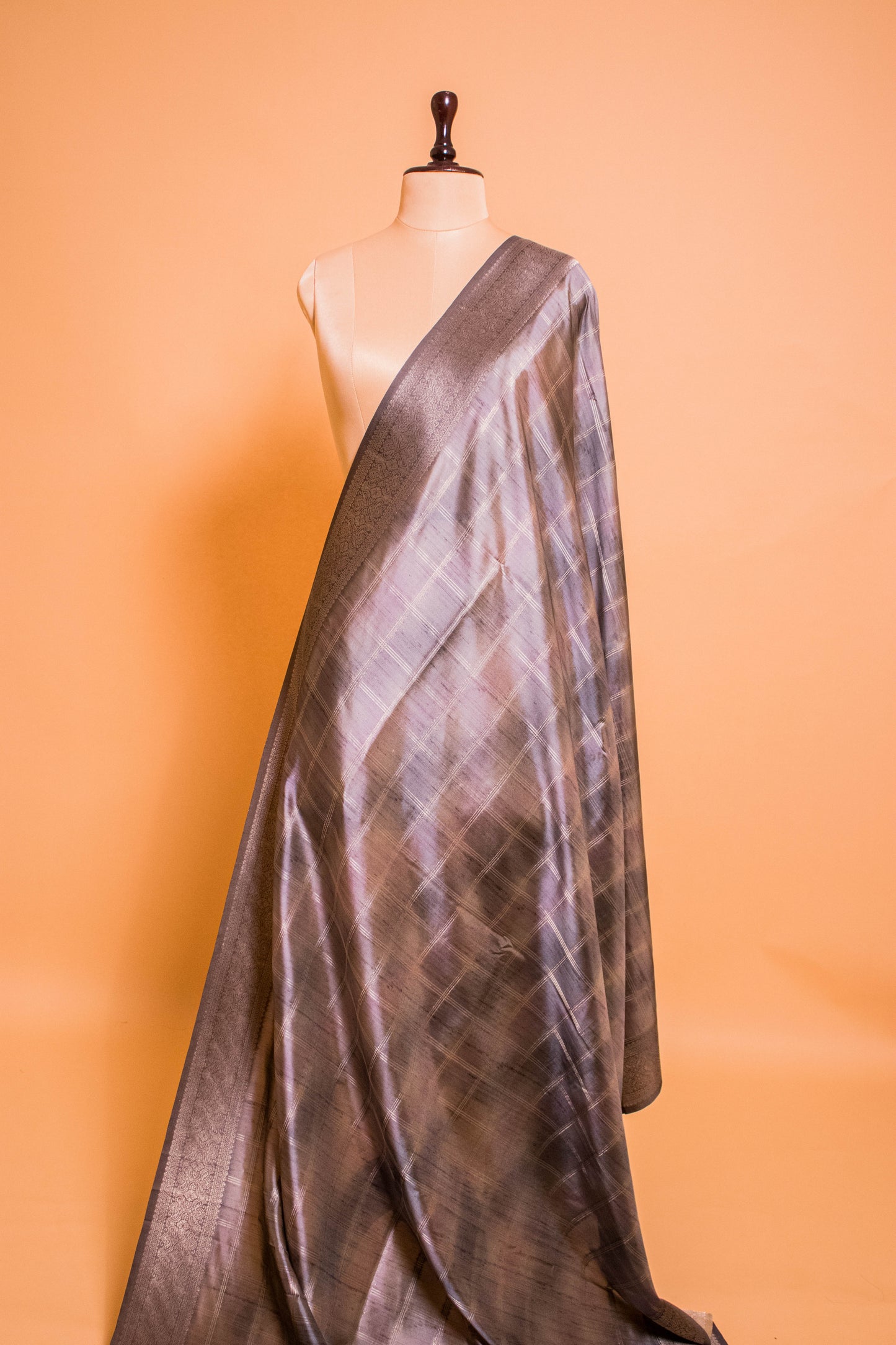 Multi Color Cotton Silk Fabric Square Weaving - Brown