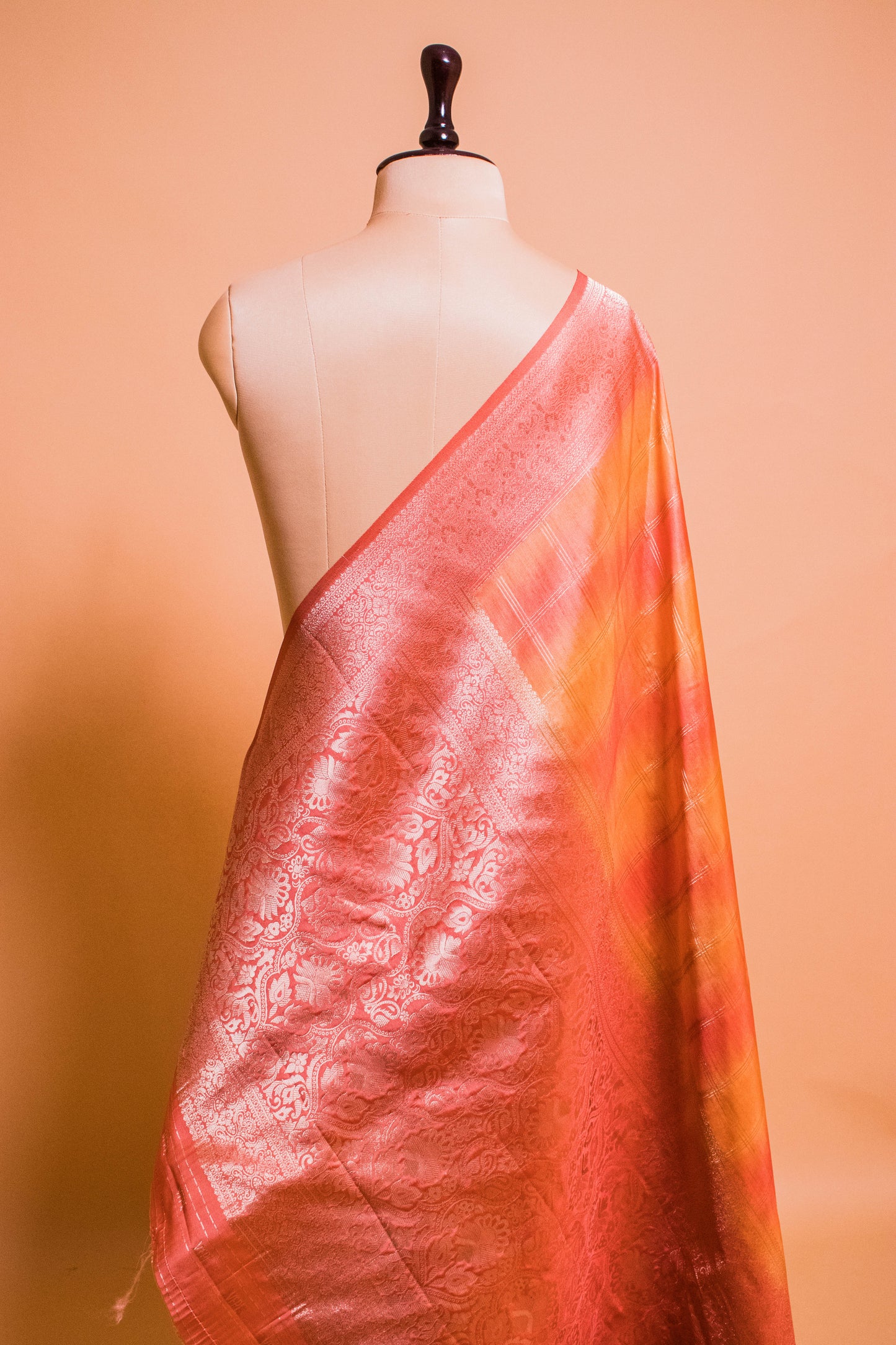 Multi Color Cotton Silk Fabric Square Weaving - Orange